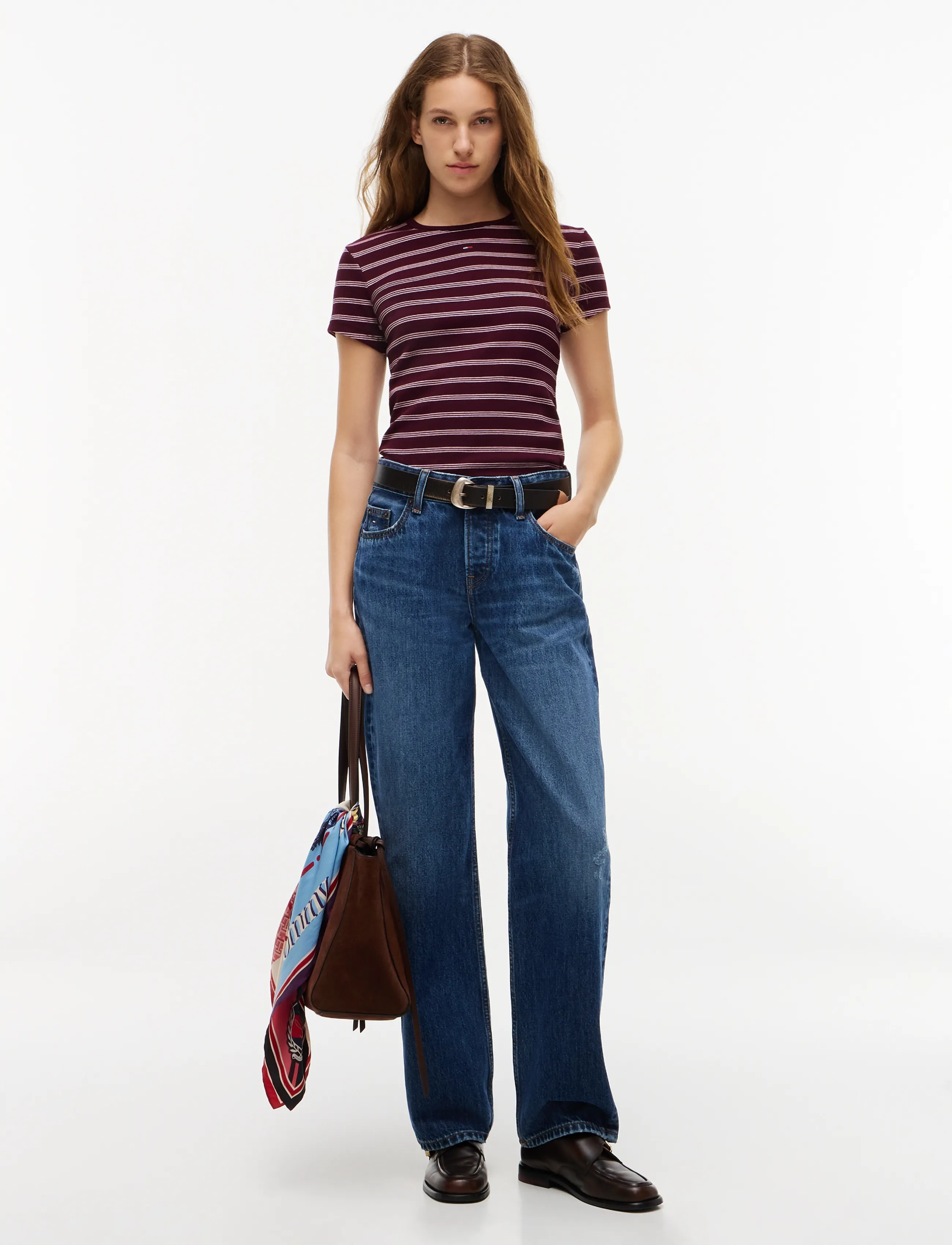 Tommy Jeans - TJW SLIM ESSENTIAL RIB SS EXT - t-shirts - calypso berry    pink stripe - 4