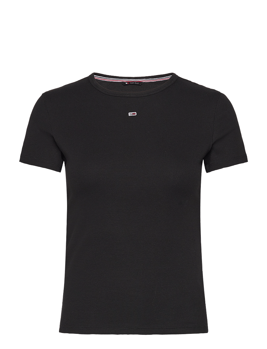 Tommy Jeans - TJW SLIM ESSENTIAL RIB SS EXT - t-shirts - black - 1