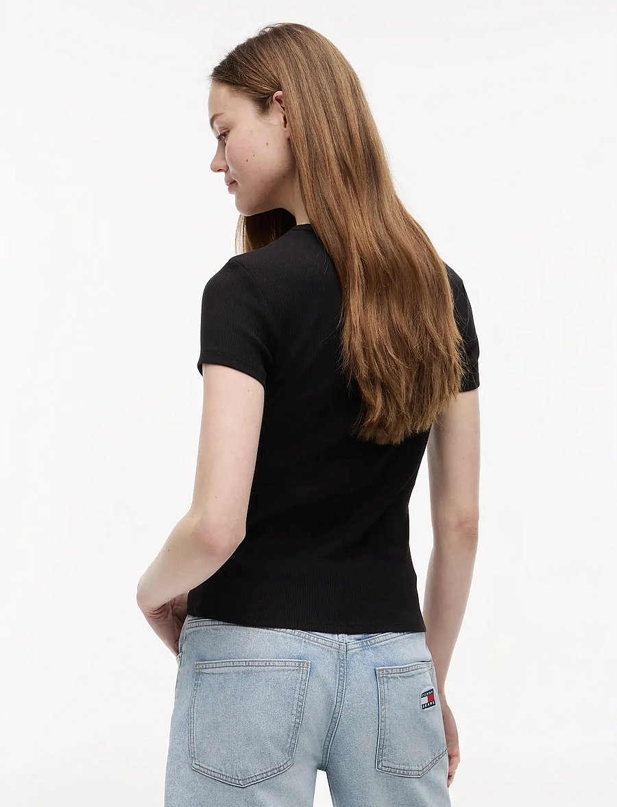 Tommy Jeans - TJW SLIM ESSENTIAL RIB SS EXT - t-shirts - black - 3