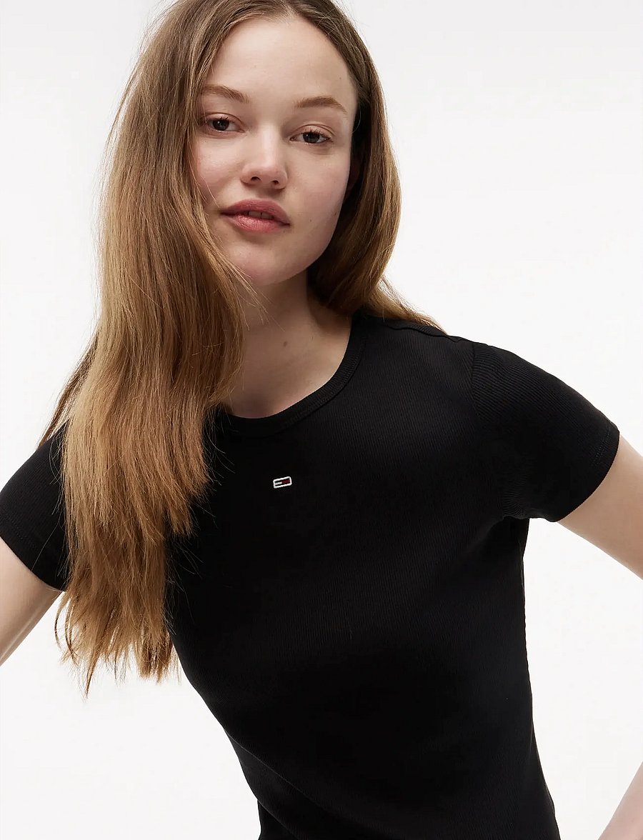 Tommy Jeans - TJW SLIM ESSENTIAL RIB SS EXT - t-shirts - black - 4