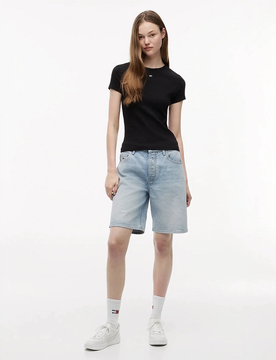 Tommy Jeans - TJW SLIM ESSENTIAL RIB SS EXT - t-shirts - black - 5