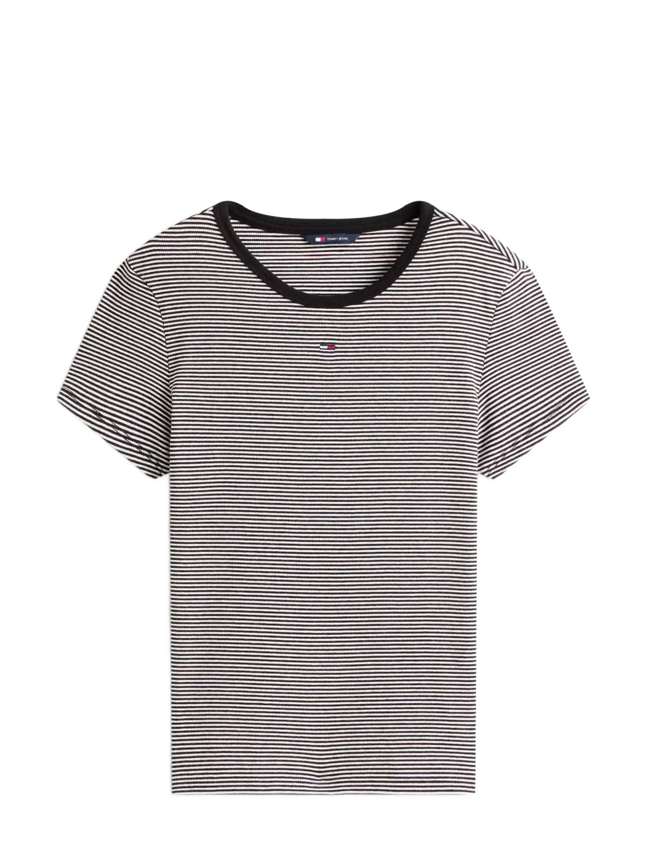 Tommy Jeans TJW SLIM ESSENTIAL RIB SS - Tommy Jeans - BLACK  WHITE STRIPE / black