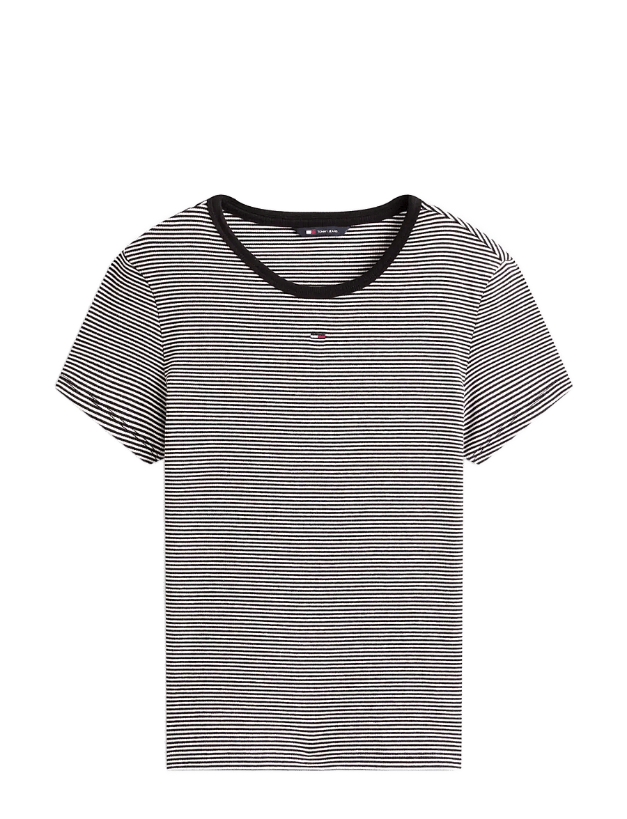 Tommy Jeans - TJW SLIM ESSENTIAL RIB SS EXT - t-särgid - black white stripe - 1