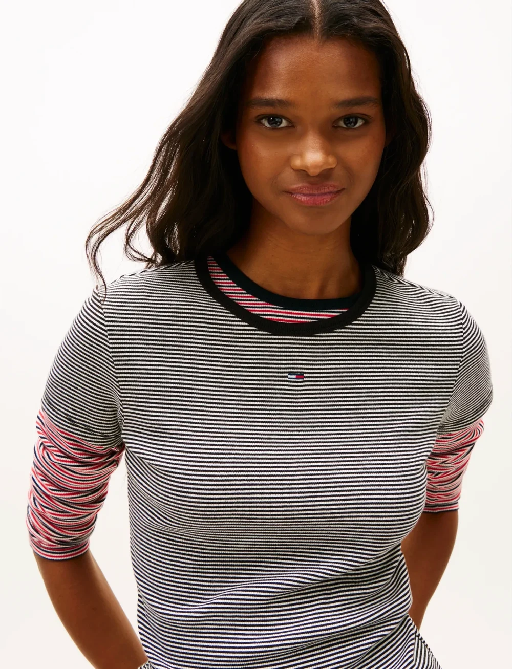 Tommy Jeans - TJW SLIM ESSENTIAL RIB SS - t-shirts - black white stripe - 4