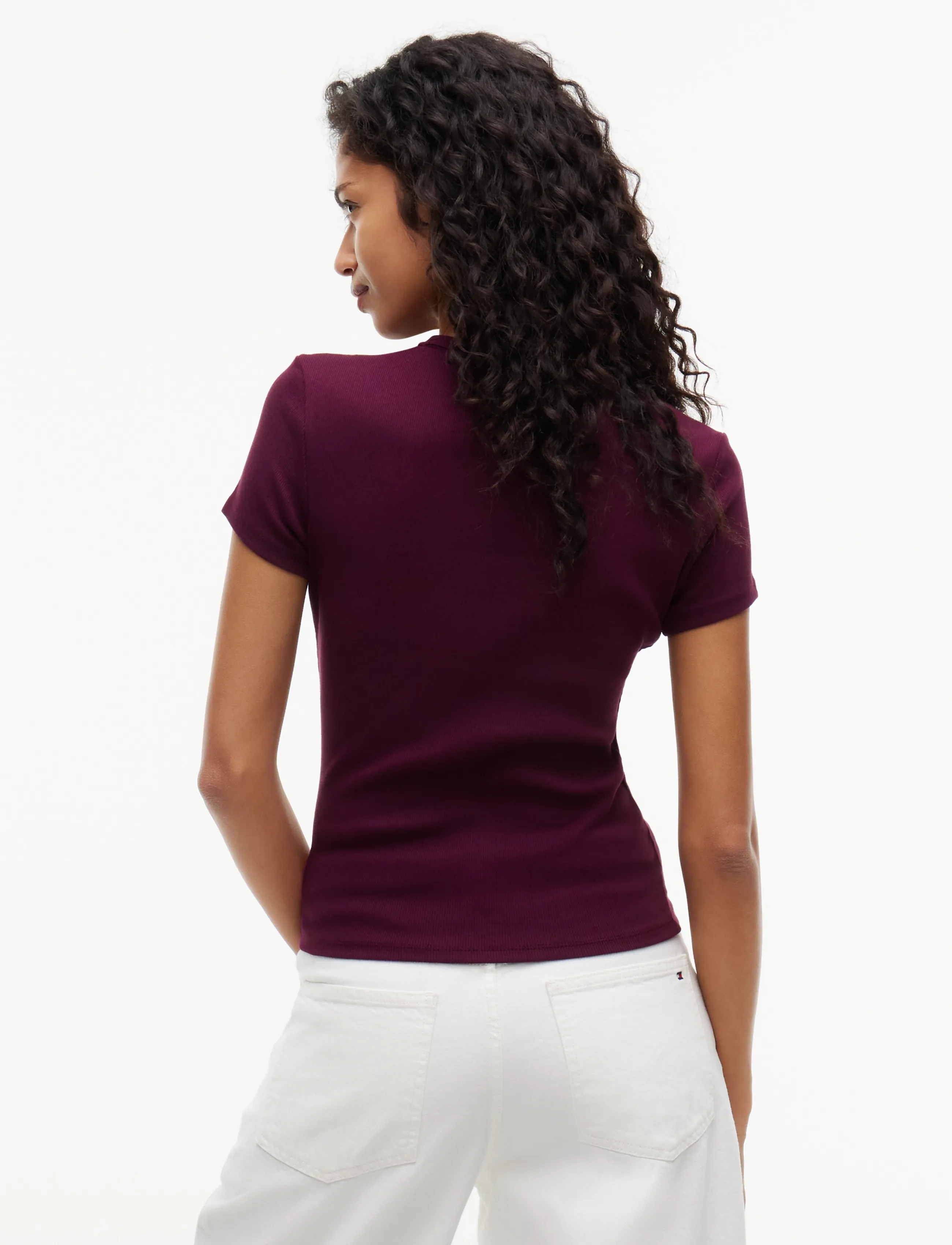 Tommy Jeans - TJW SLIM ESSENTIAL RIB SS EXT - t-shirts - calypso berry - 2