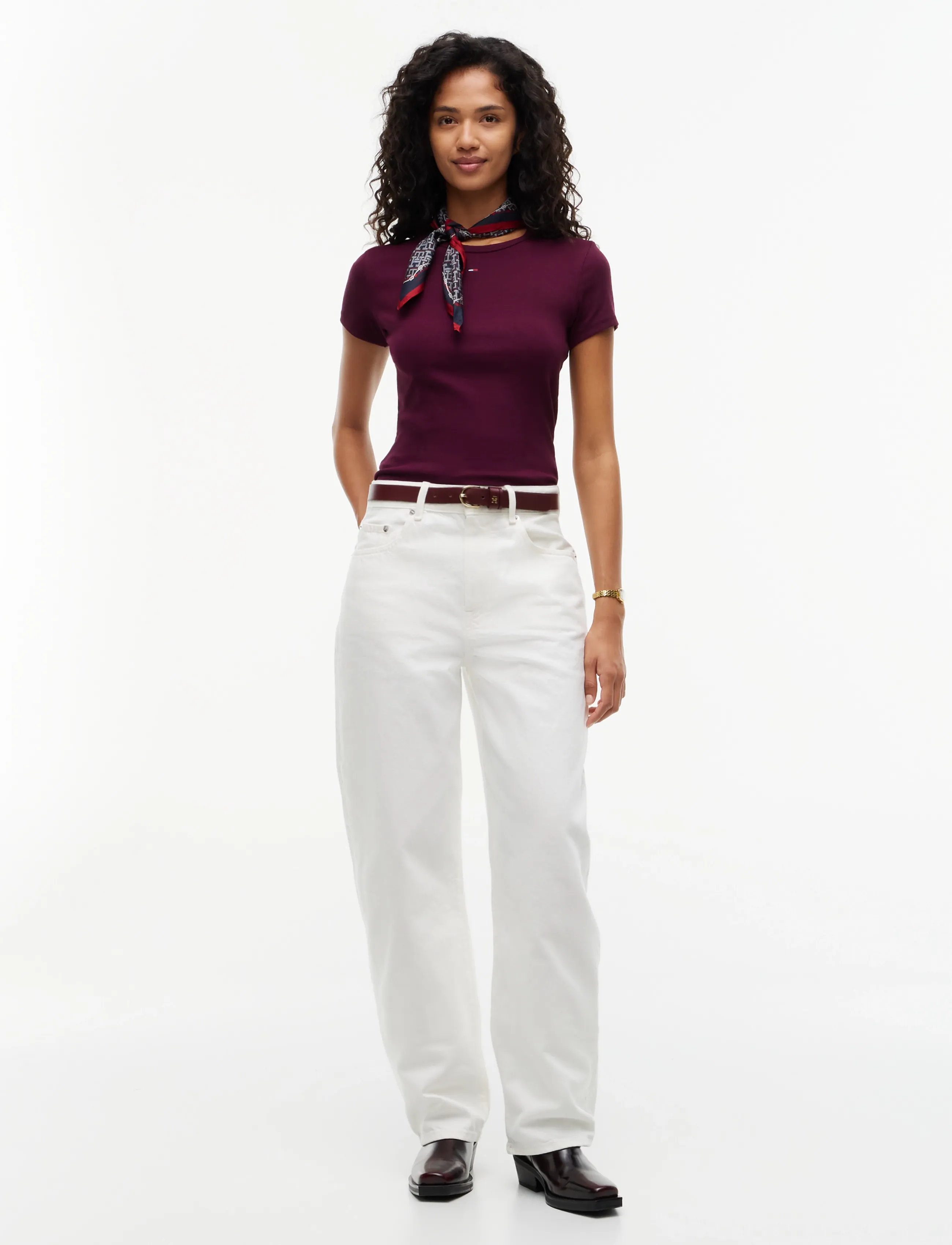 Tommy Jeans - TJW SLIM ESSENTIAL RIB SS EXT - t-shirts - calypso berry - 4