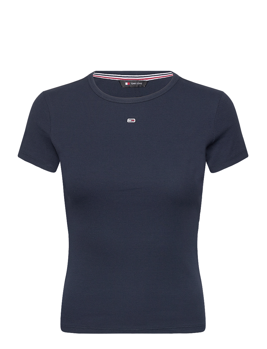 Tommy Jeans - TJW SLIM ESSENTIAL RIB SS EXT - t-shirts - dark night navy - 1