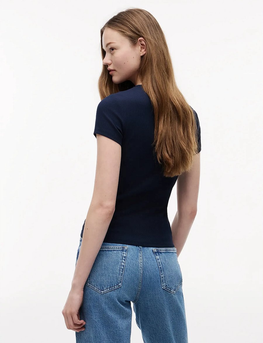Tommy Jeans - TJW SLIM ESSENTIAL RIB SS EXT - t-shirts - dark night navy - 3