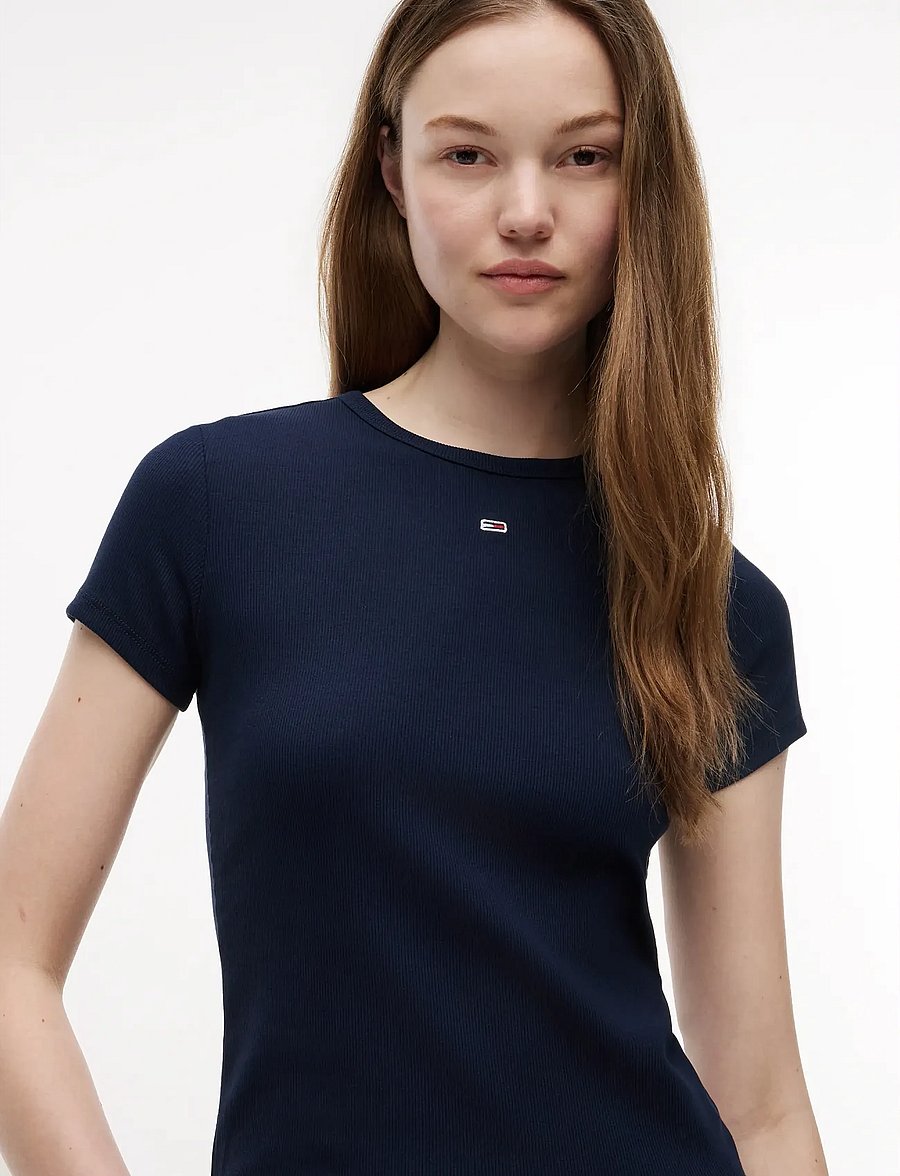 Tommy Jeans - TJW SLIM ESSENTIAL RIB SS EXT - t-shirts - dark night navy - 4