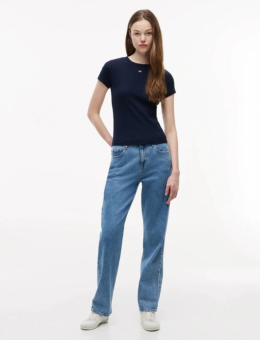 Tommy Jeans - TJW SLIM ESSENTIAL RIB SS EXT - t-shirts - dark night navy - 5