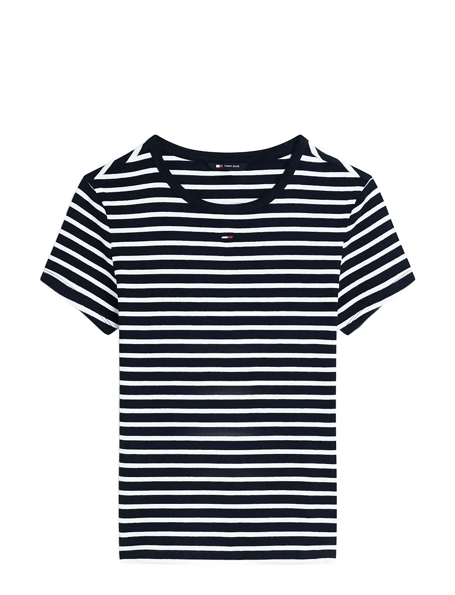Tommy Jeans - TJW SLIM ESSENTIAL RIB SS EXT - t-shirts - dark night navy stripe - 1