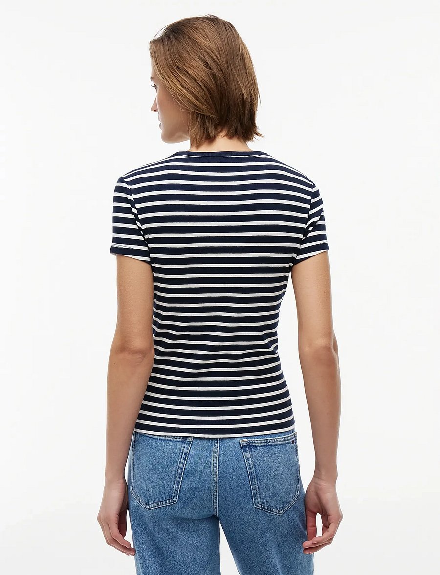 Tommy Jeans - TJW SLIM ESSENTIAL RIB SS EXT - t-shirts - dark night navy stripe - 2