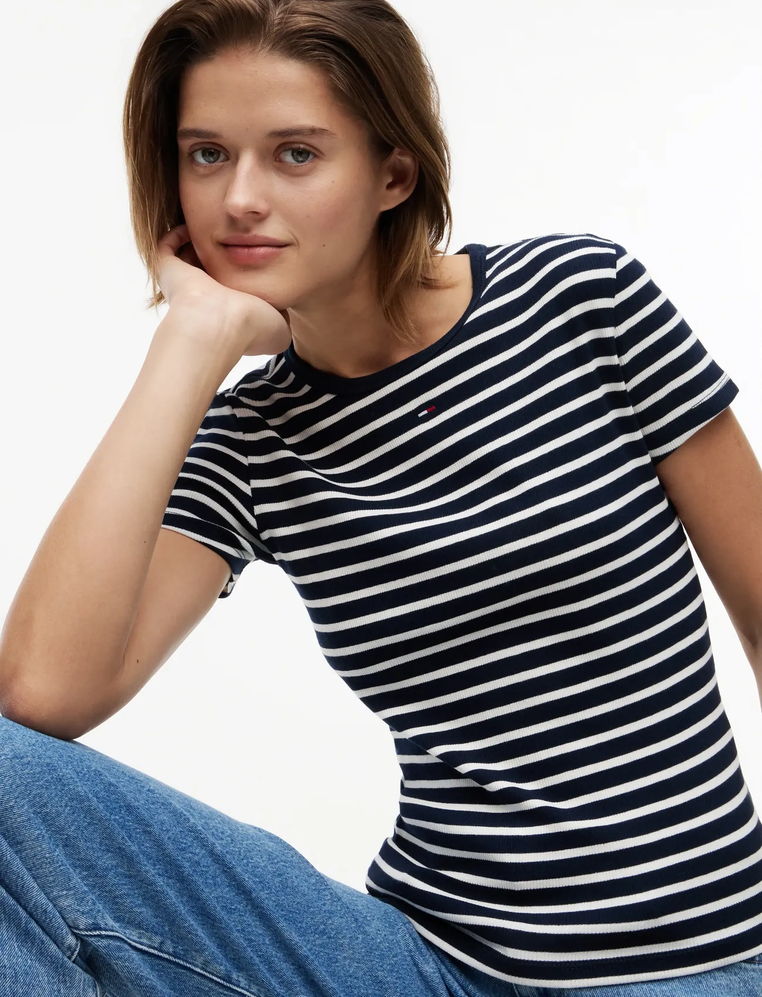 Tommy Jeans - TJW SLIM ESSENTIAL RIB SS - t-särgid - dark night navy   stripe - 3