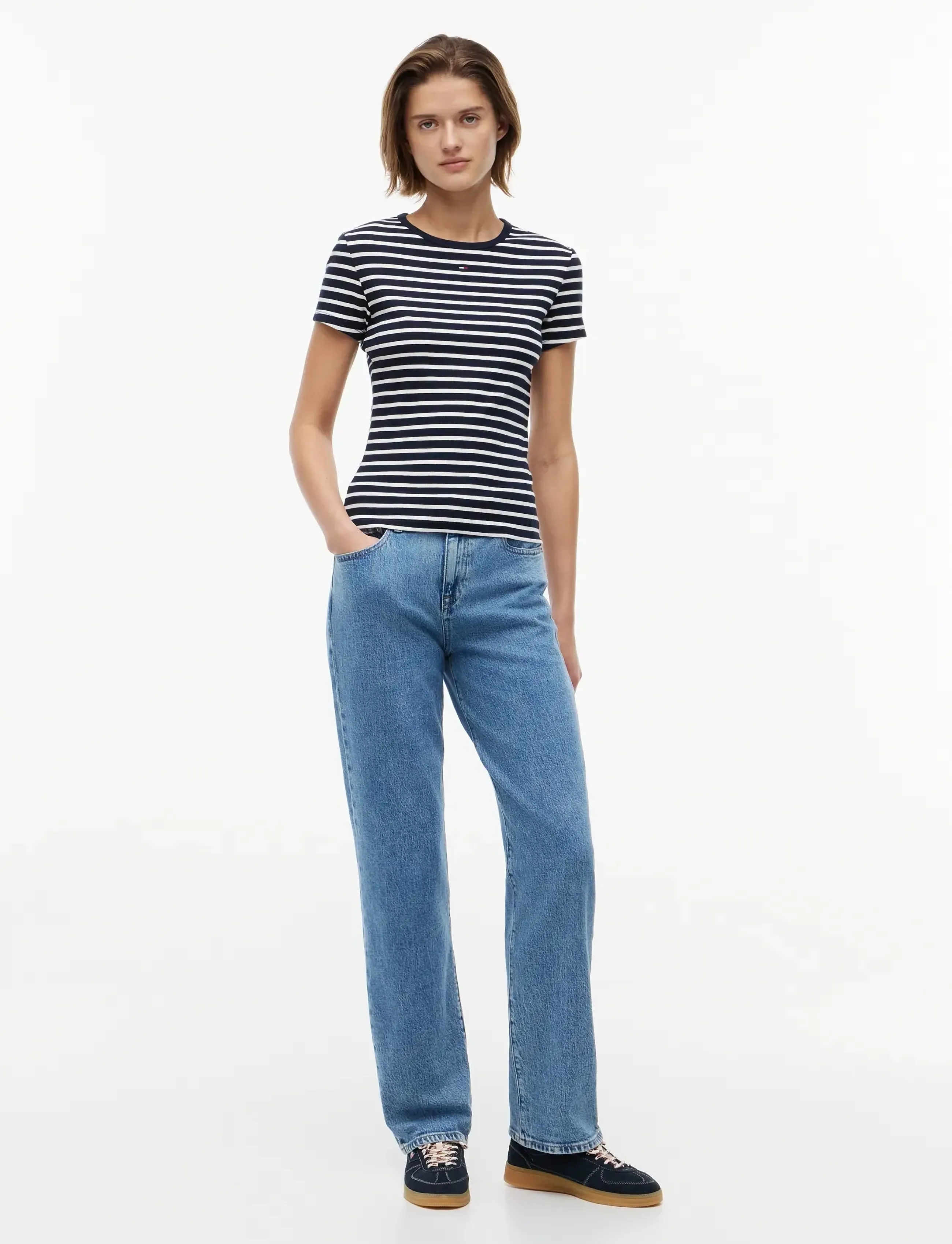 Tommy Jeans - TJW SLIM ESSENTIAL RIB SS - t-särgid - dark night navy   stripe - 4