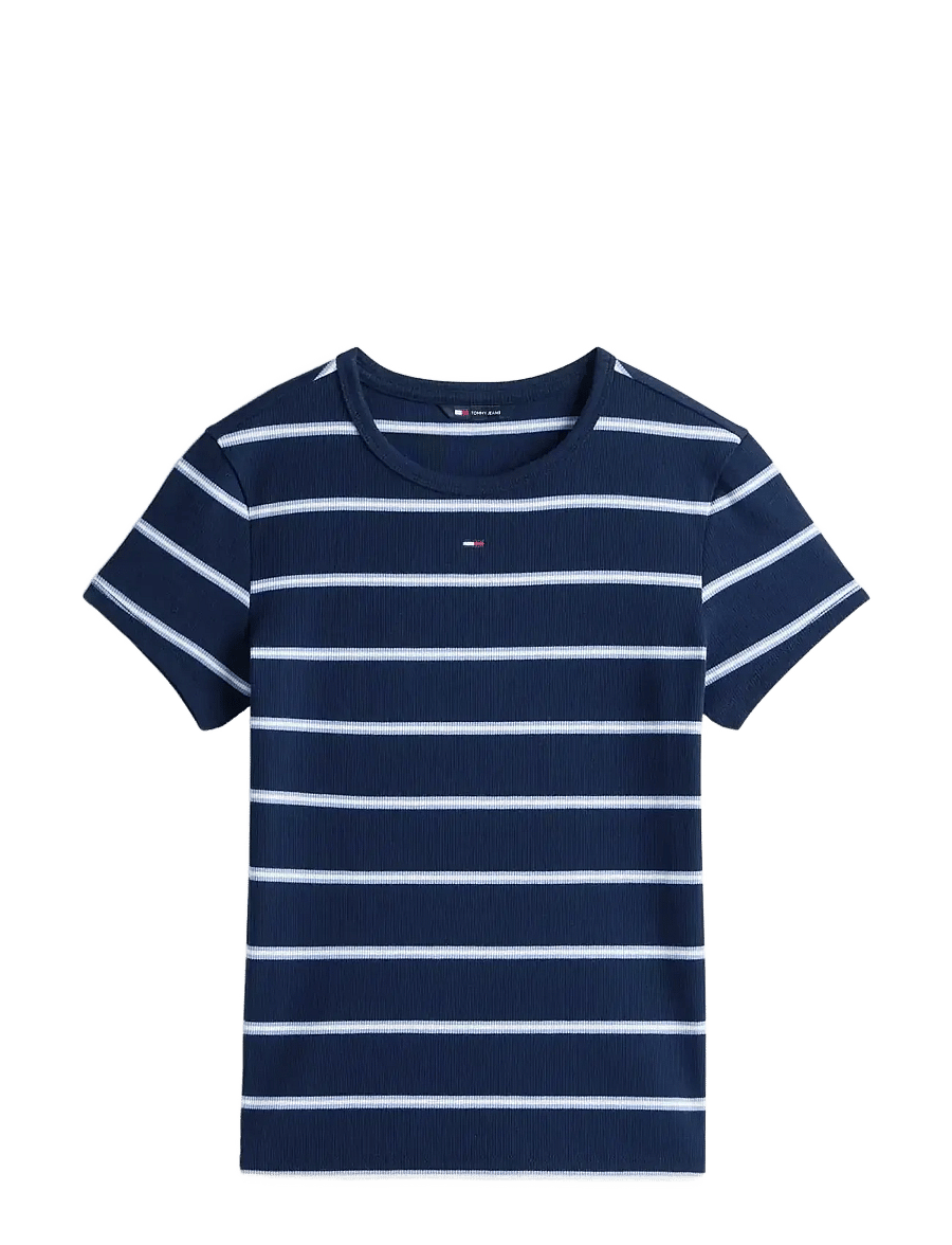 Tommy Jeans - TJW SLIM ESSENTIAL RIB SS EXT - t-shirts - dark night navy / stripe - 1