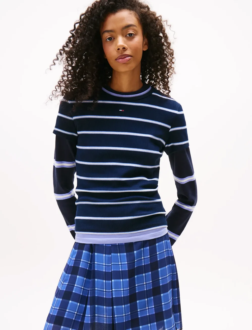 Tommy Jeans - TJW SLIM ESSENTIAL RIB SS EXT - t-shirts - dark night navy / stripe - 0