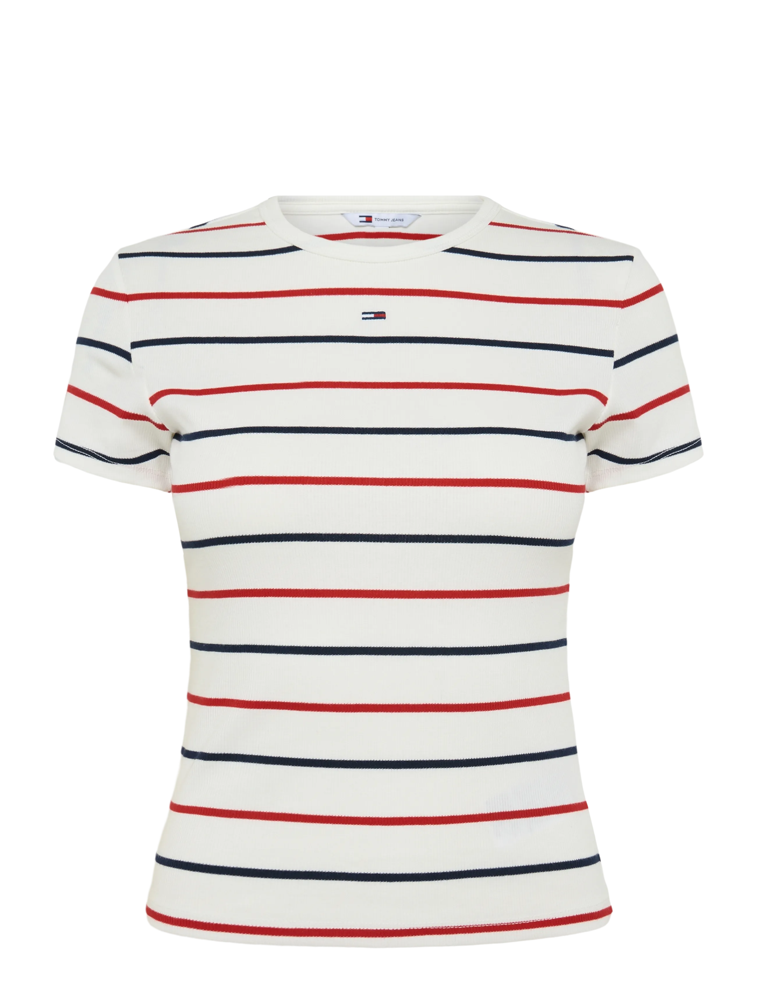 Tommy Jeans TJW SLIM ESSENTIAL RIB SS EXT - Tøj - ECRU   MULTI STRIPE / cream
