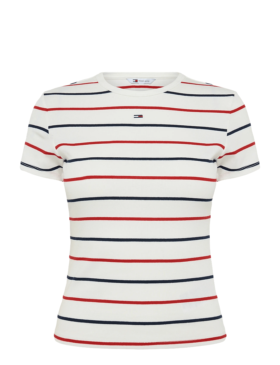Tommy Jeans - TJW SLIM ESSENTIAL RIB SS EXT - t-shirts - ecru multi stripe - 1