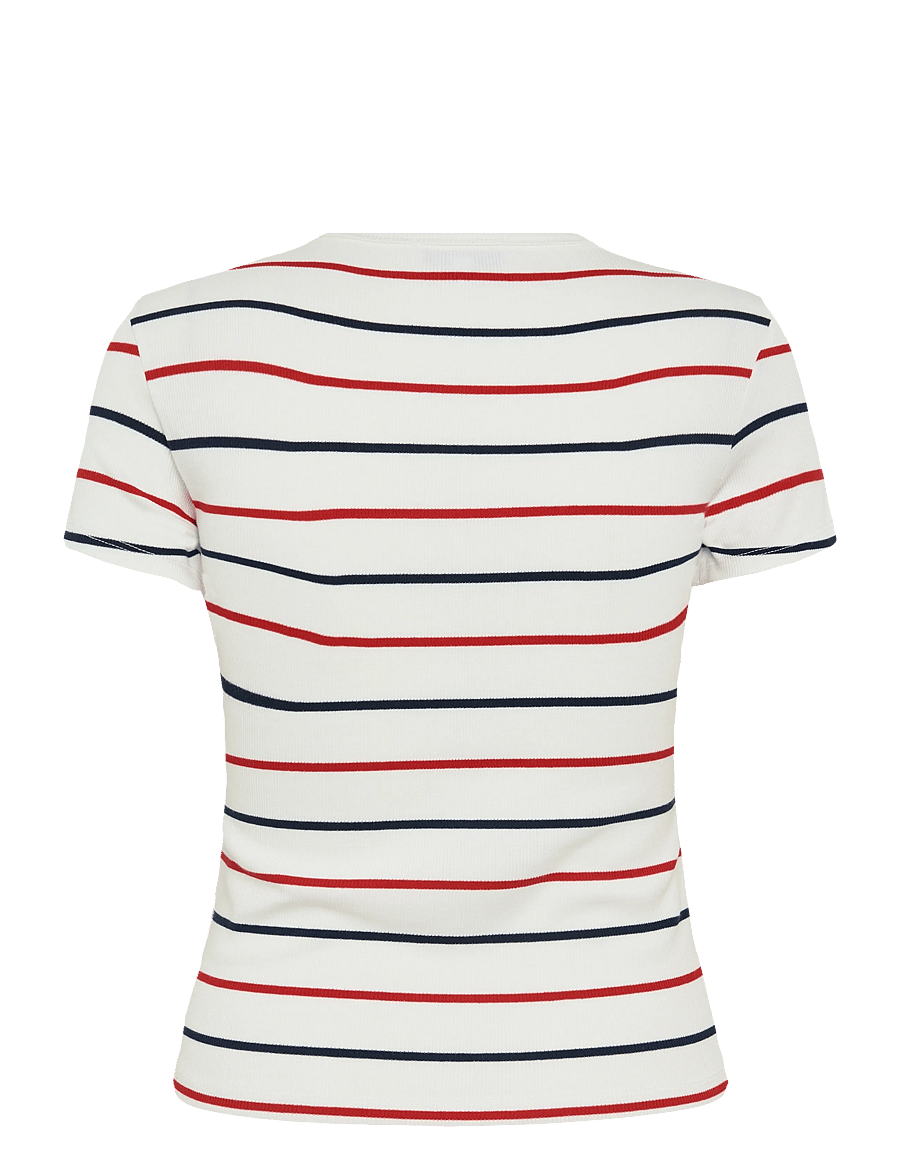 Tommy Jeans - TJW SLIM ESSENTIAL RIB SS EXT - t-shirts - ecru multi stripe - 2