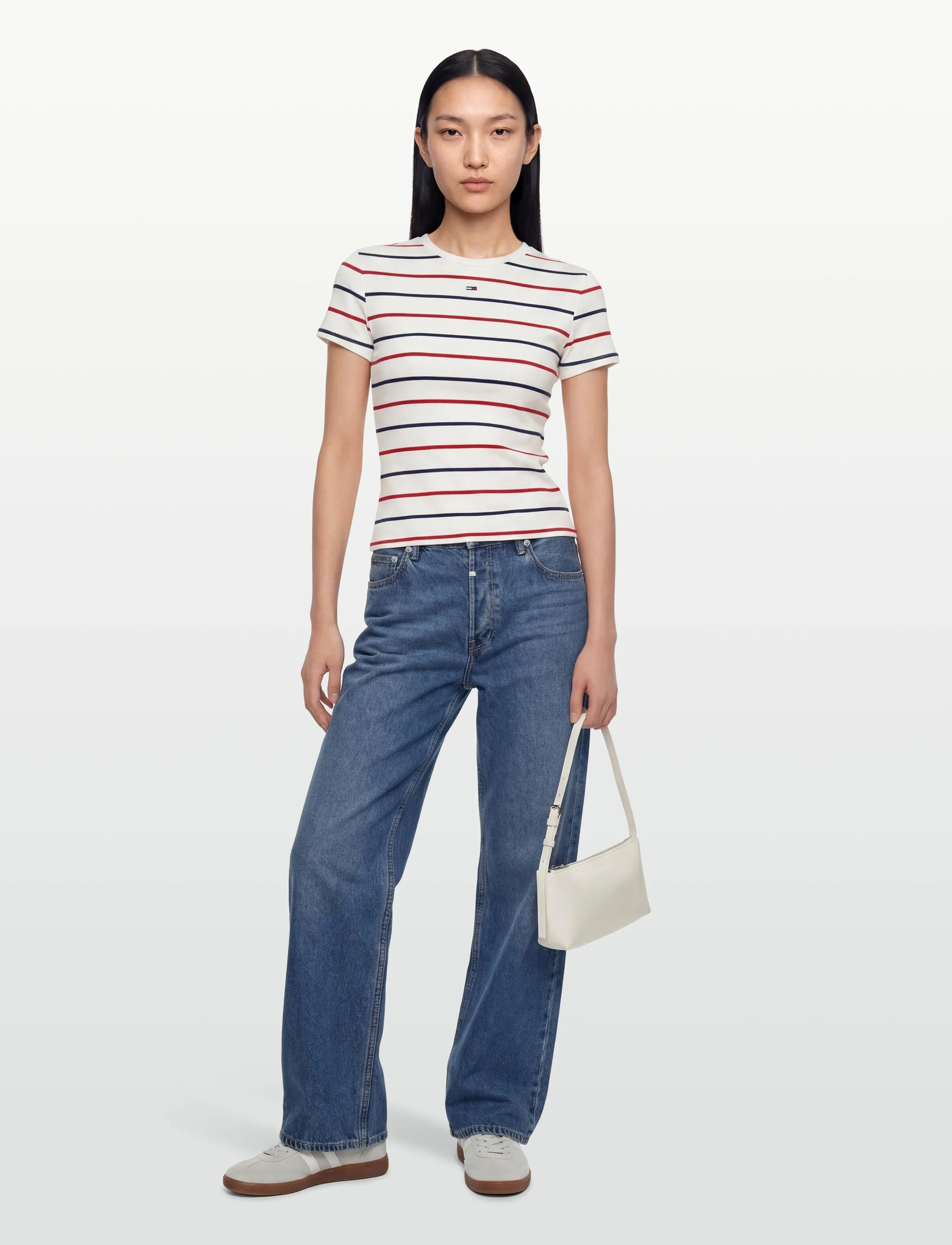 Tommy Jeans - TJW SLIM ESSENTIAL RIB SS EXT - t-shirts - ecru   multi stripe - 0