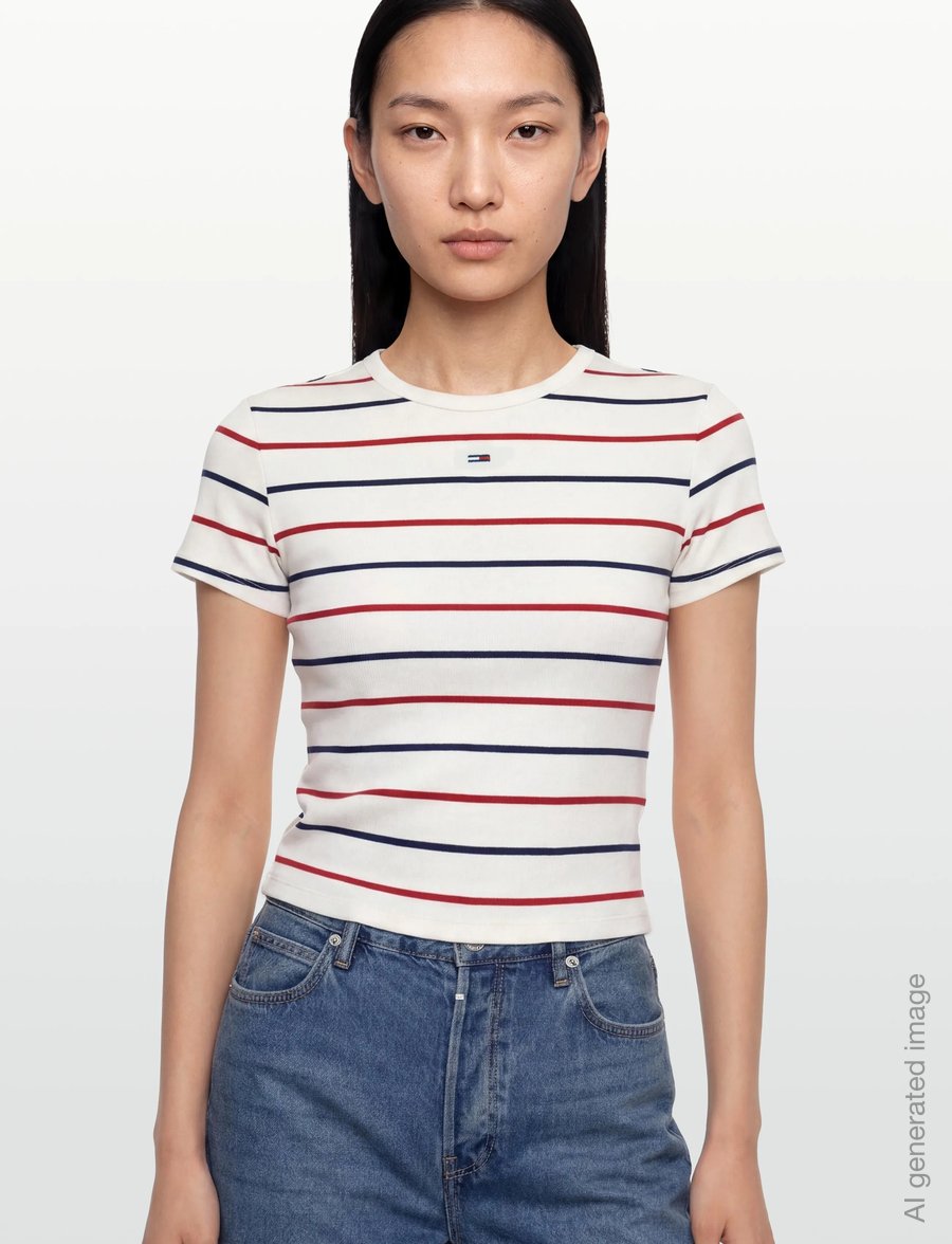 Tommy Jeans - TJW SLIM ESSENTIAL RIB SS EXT - t-shirts - ecru multi stripe - 3