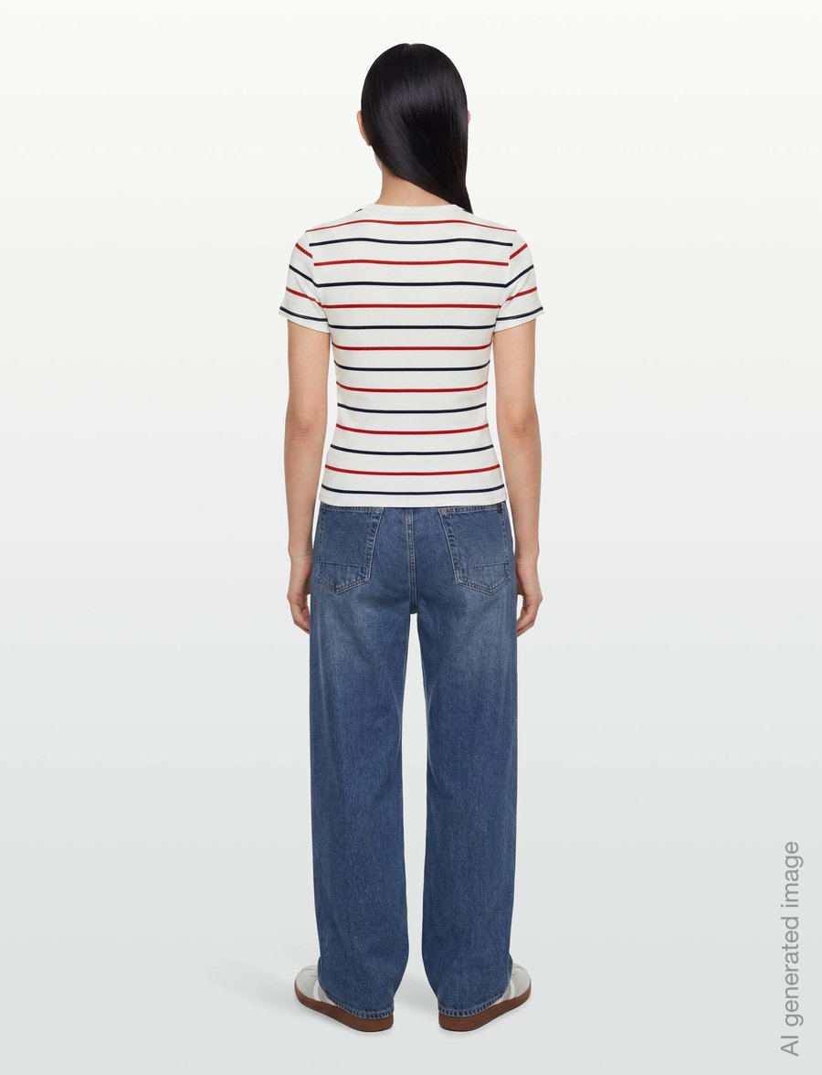 Tommy Jeans - TJW SLIM ESSENTIAL RIB SS EXT - t-shirts - ecru multi stripe - 4