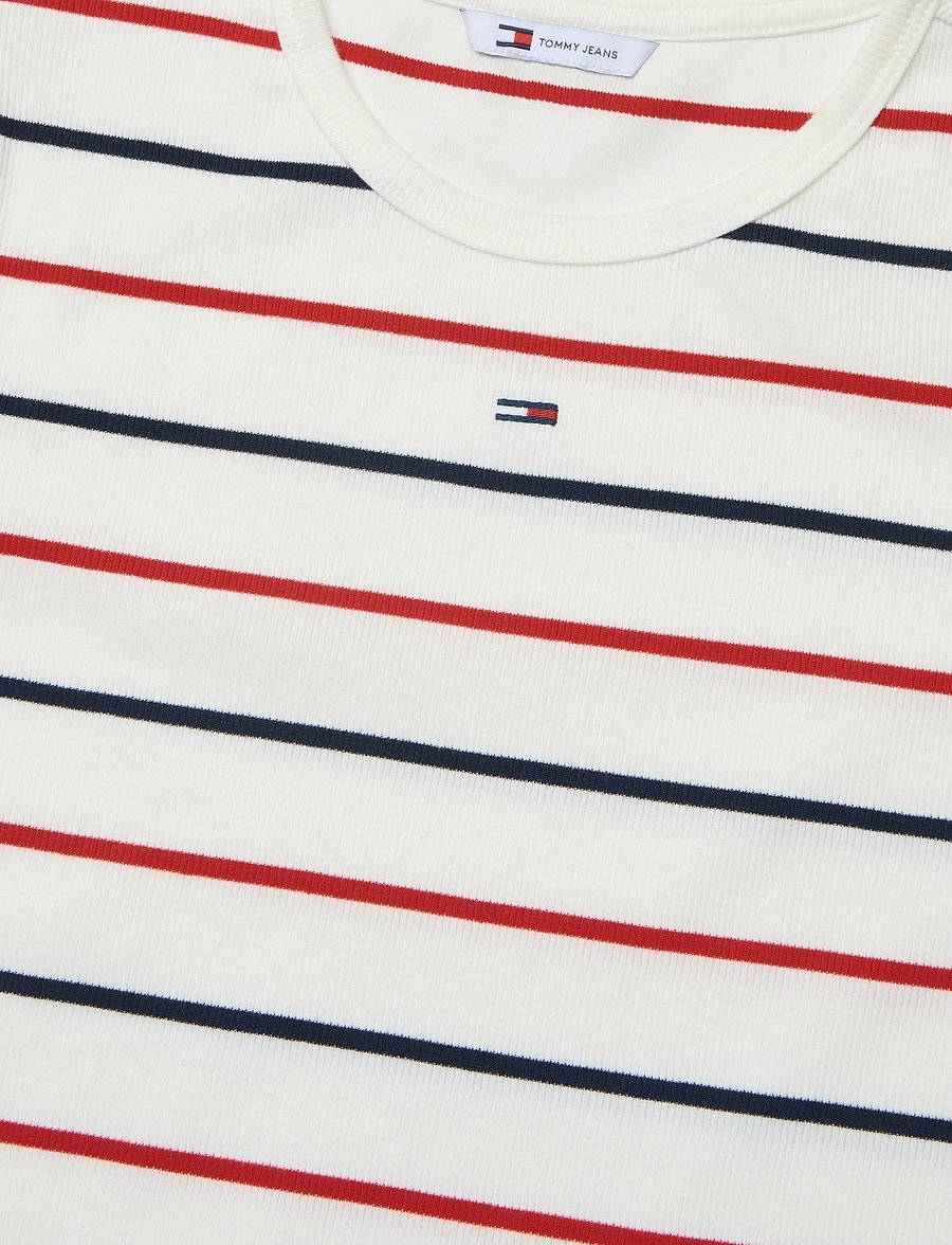 Tommy Jeans - TJW SLIM ESSENTIAL RIB SS EXT - t-shirts - ecru multi stripe - 5