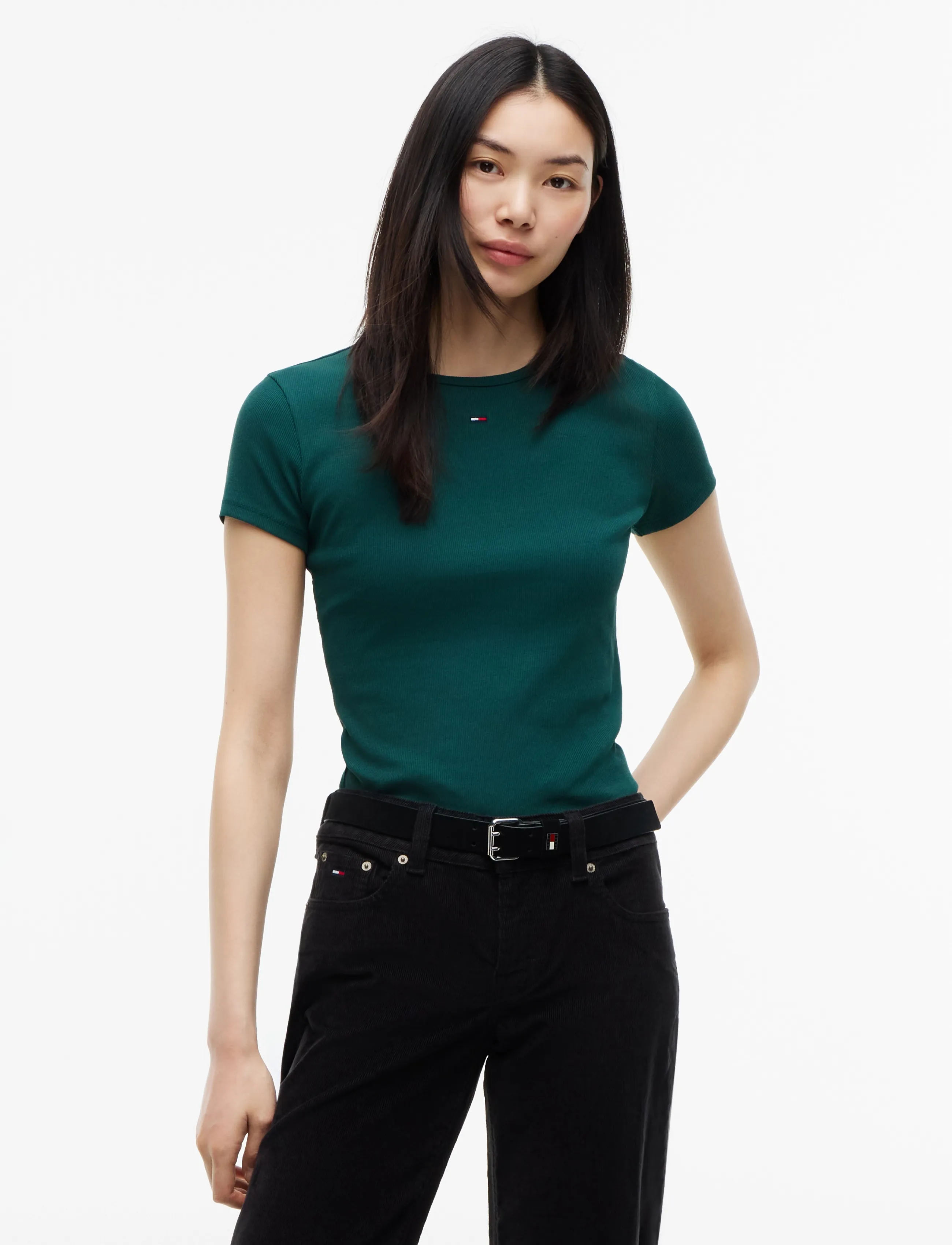 Tommy Jeans TJW SLIM ESSENTIAL RIB SS EXT - Tommy Hilfiger - ELEGANT GREEN / green