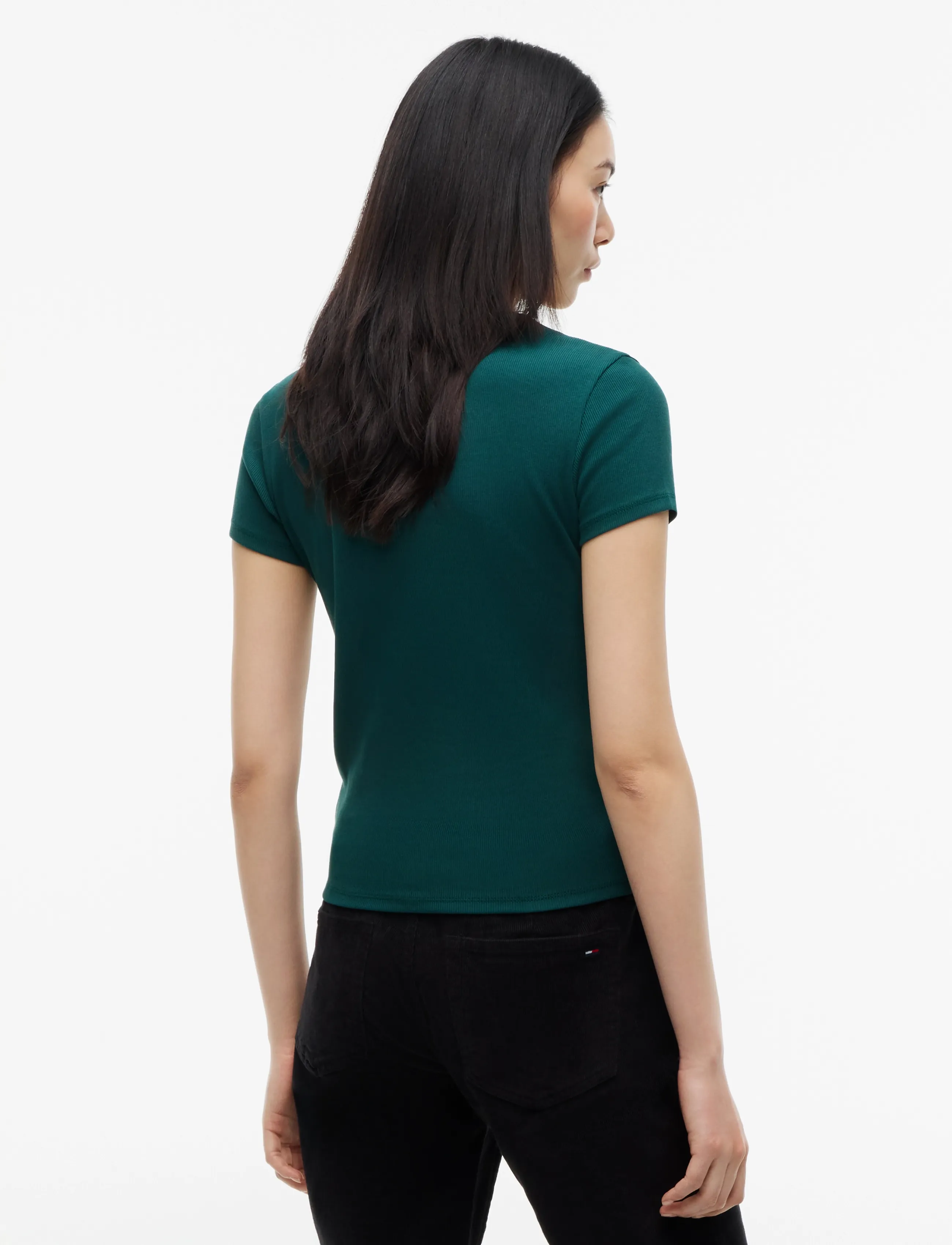 Tommy Jeans - TJW SLIM ESSENTIAL RIB SS EXT - t-shirts - elegant green - 2