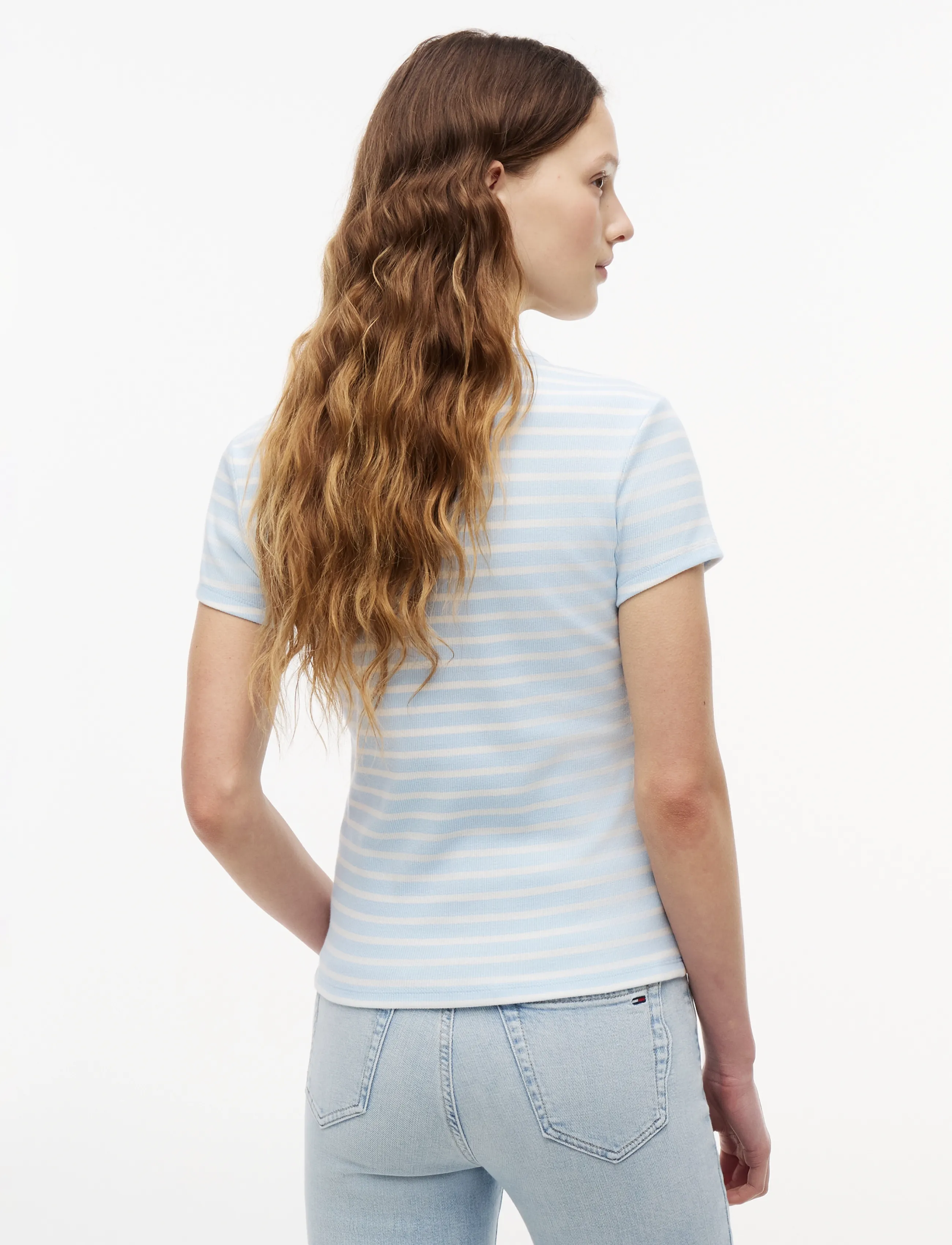 Tommy Jeans - TJW SLIM ESSENTIAL RIB SS EXT - t-shirts - kingly blue   stripe - 2