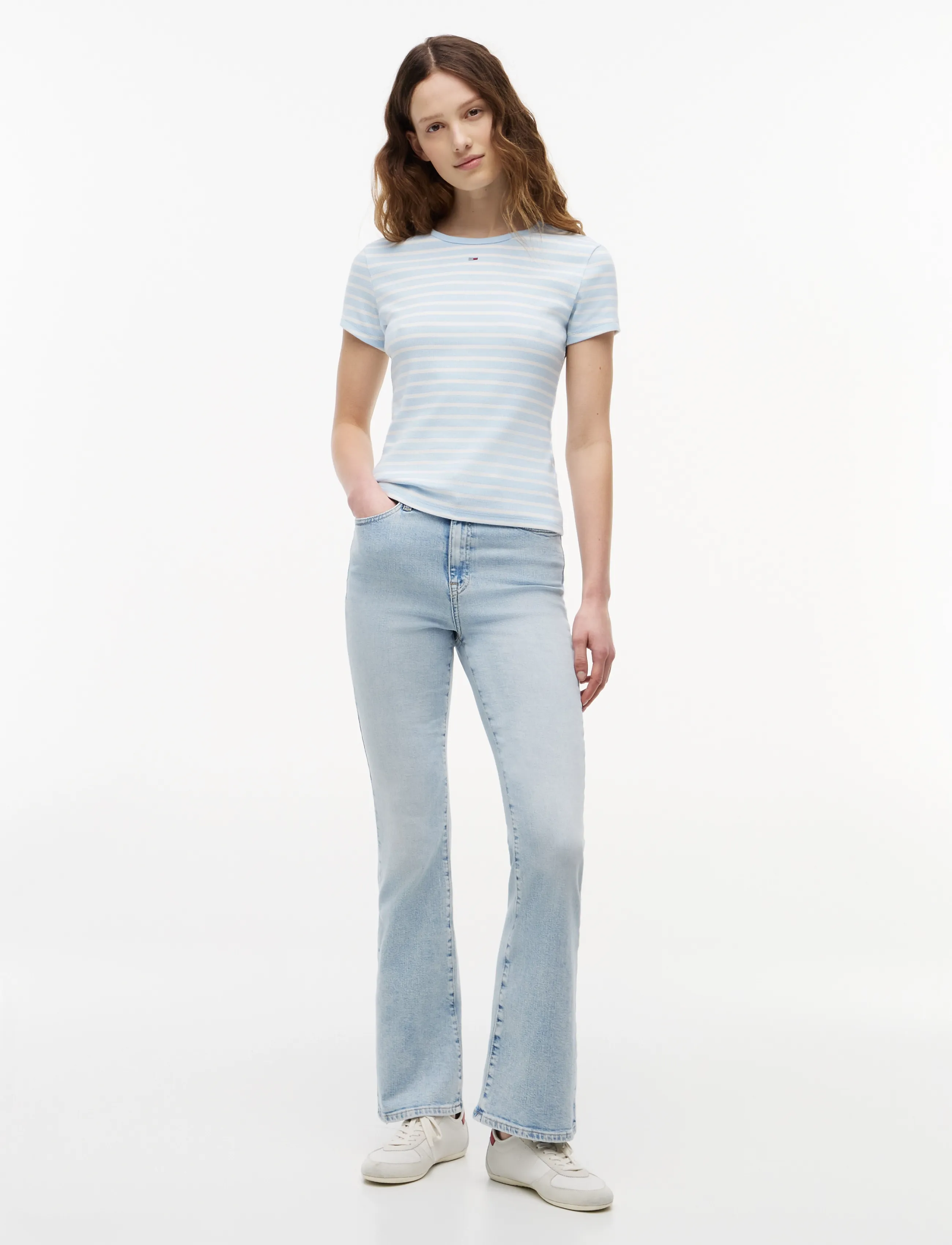 Tommy Jeans - TJW SLIM ESSENTIAL RIB SS EXT - t-shirts - kingly blue   stripe - 4