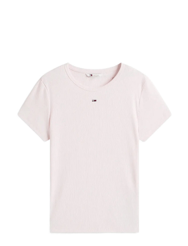 Tommy Jeans - TJW SLIM ESSENTIAL RIB SS EXT - t-shirts - light pink - 1