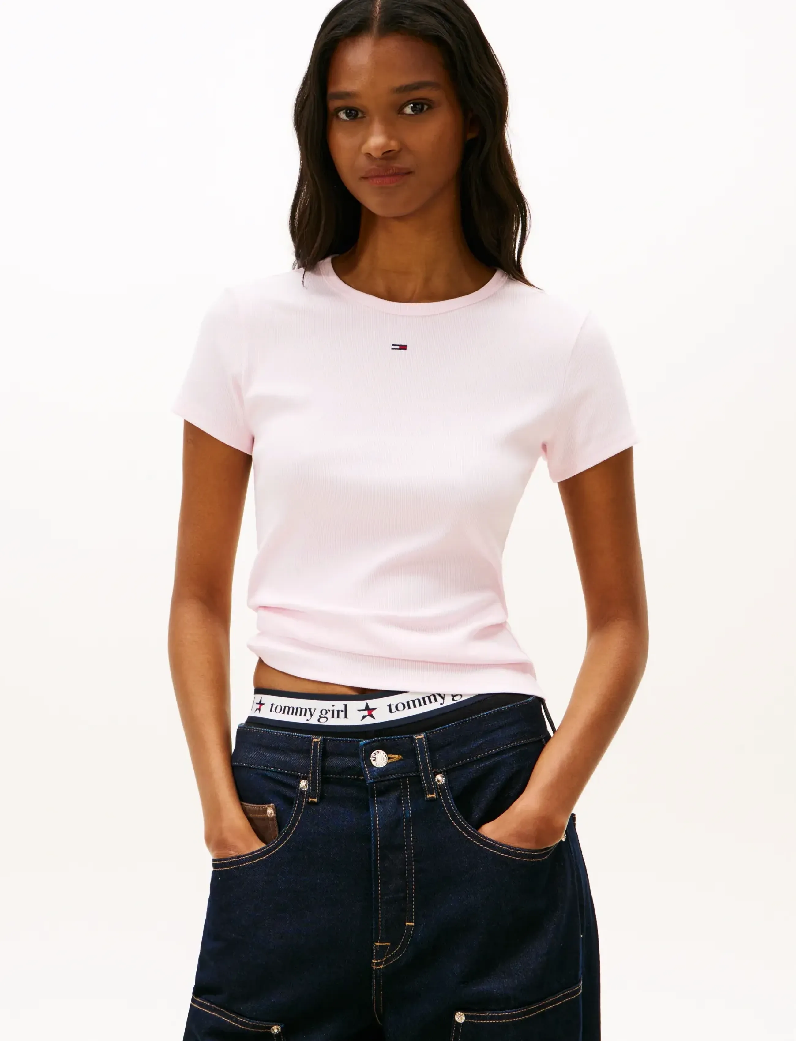 Tommy Jeans TJW SLIM ESSENTIAL RIB SS - Kleidung - LIGHT PINK / pink/rose