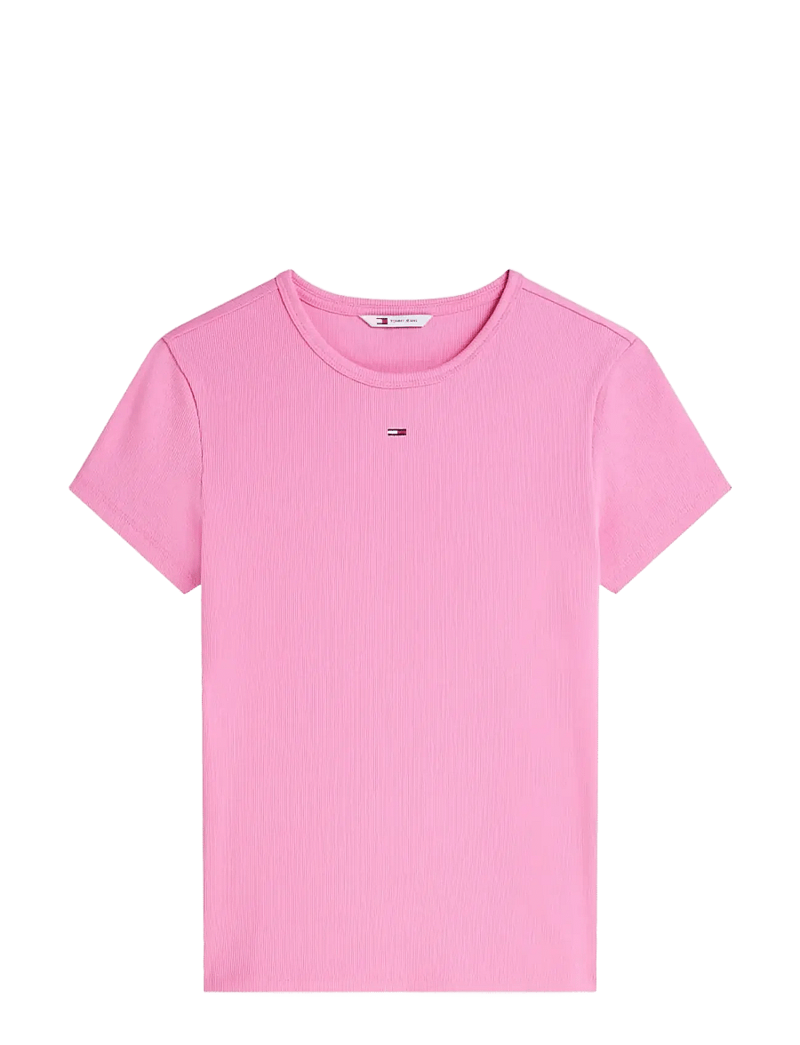 Tommy Jeans - TJW SLIM ESSENTIAL RIB SS EXT - t-shirts - pink daisy - 1