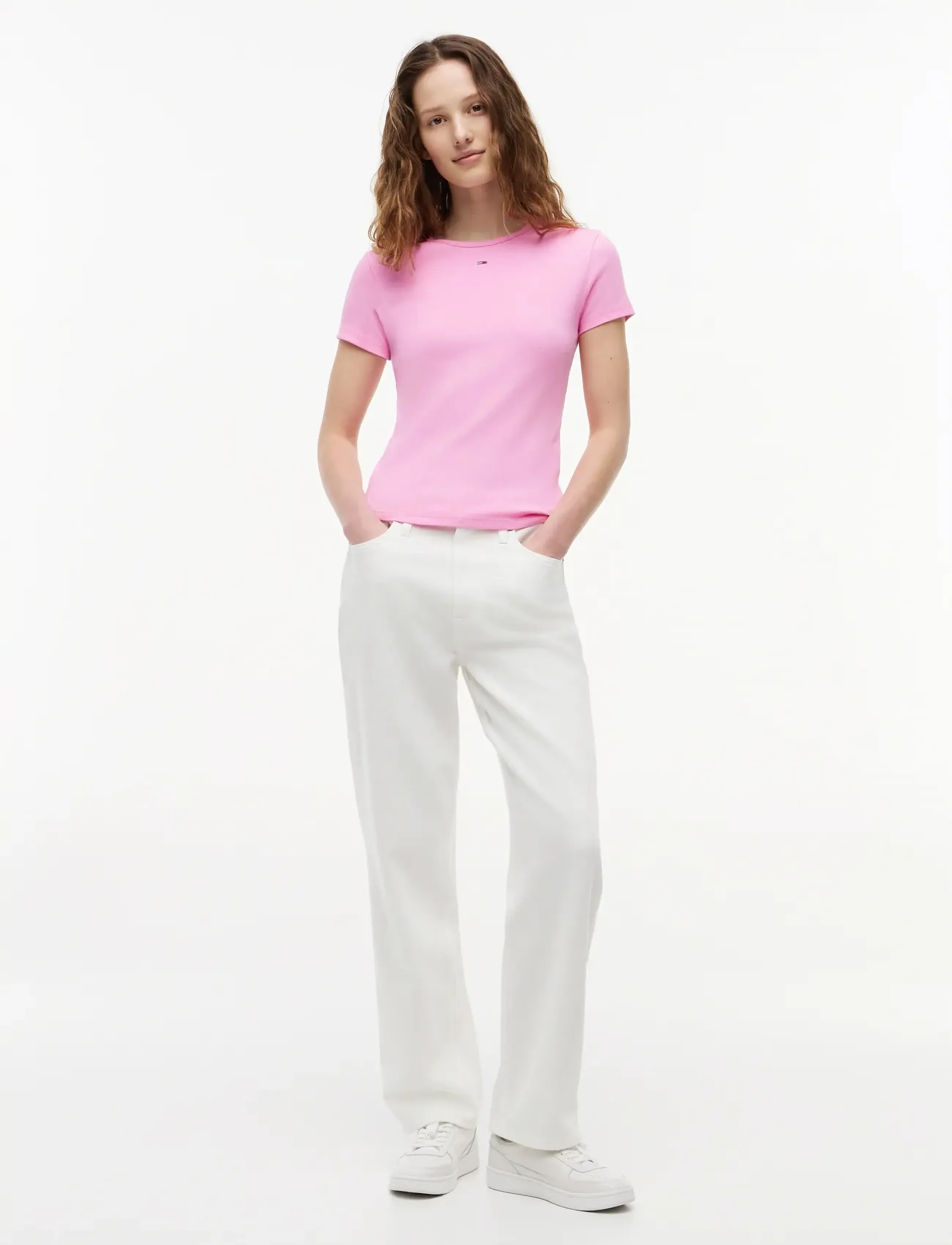 Tommy Jeans - TJW SLIM ESSENTIAL RIB SS - t-shirts - pink daisy - 4