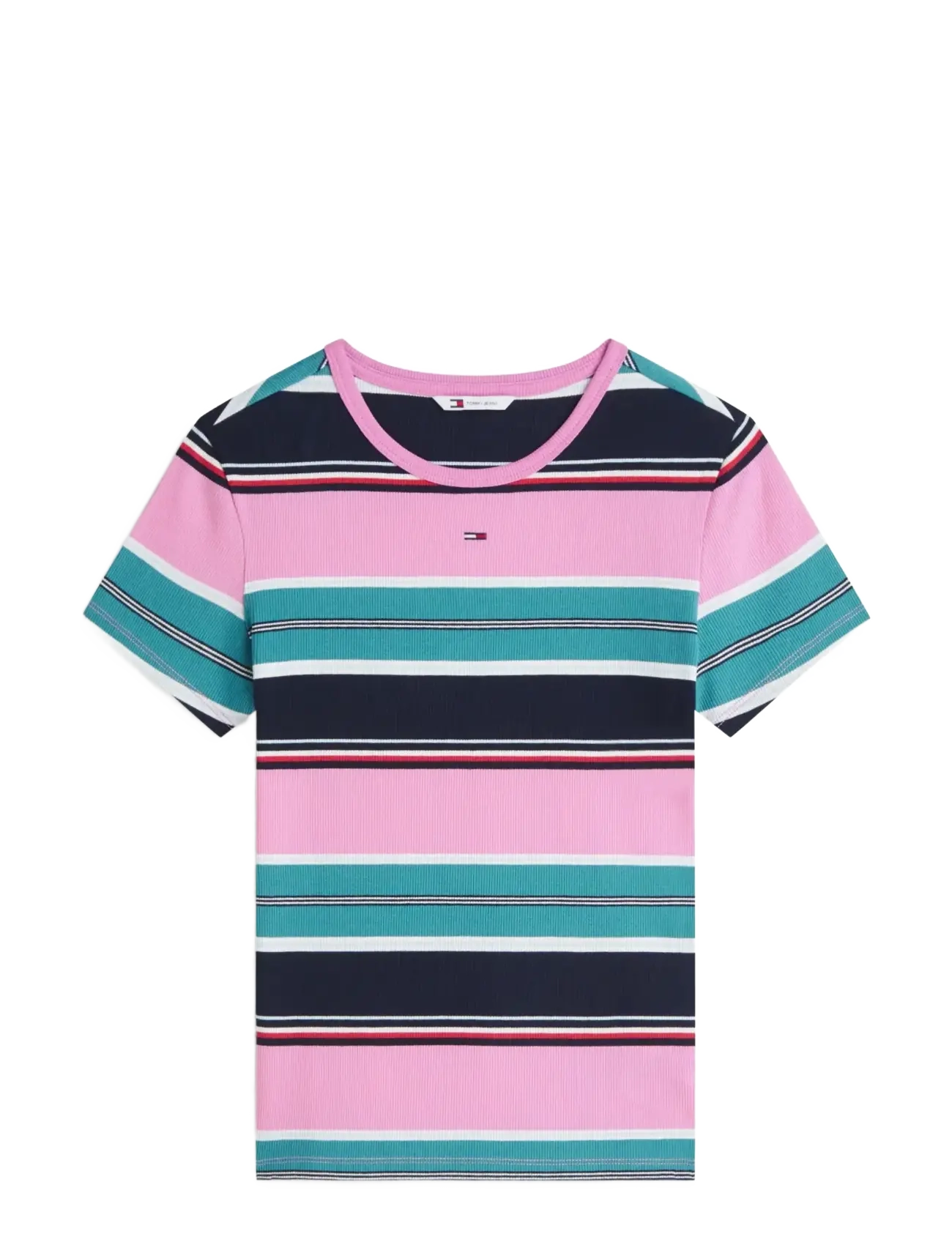 Tommy Jeans TJW SLIM ESSENTIAL RIB SS - Clothing - PINK DAISY   MULTI STRIPE / multi