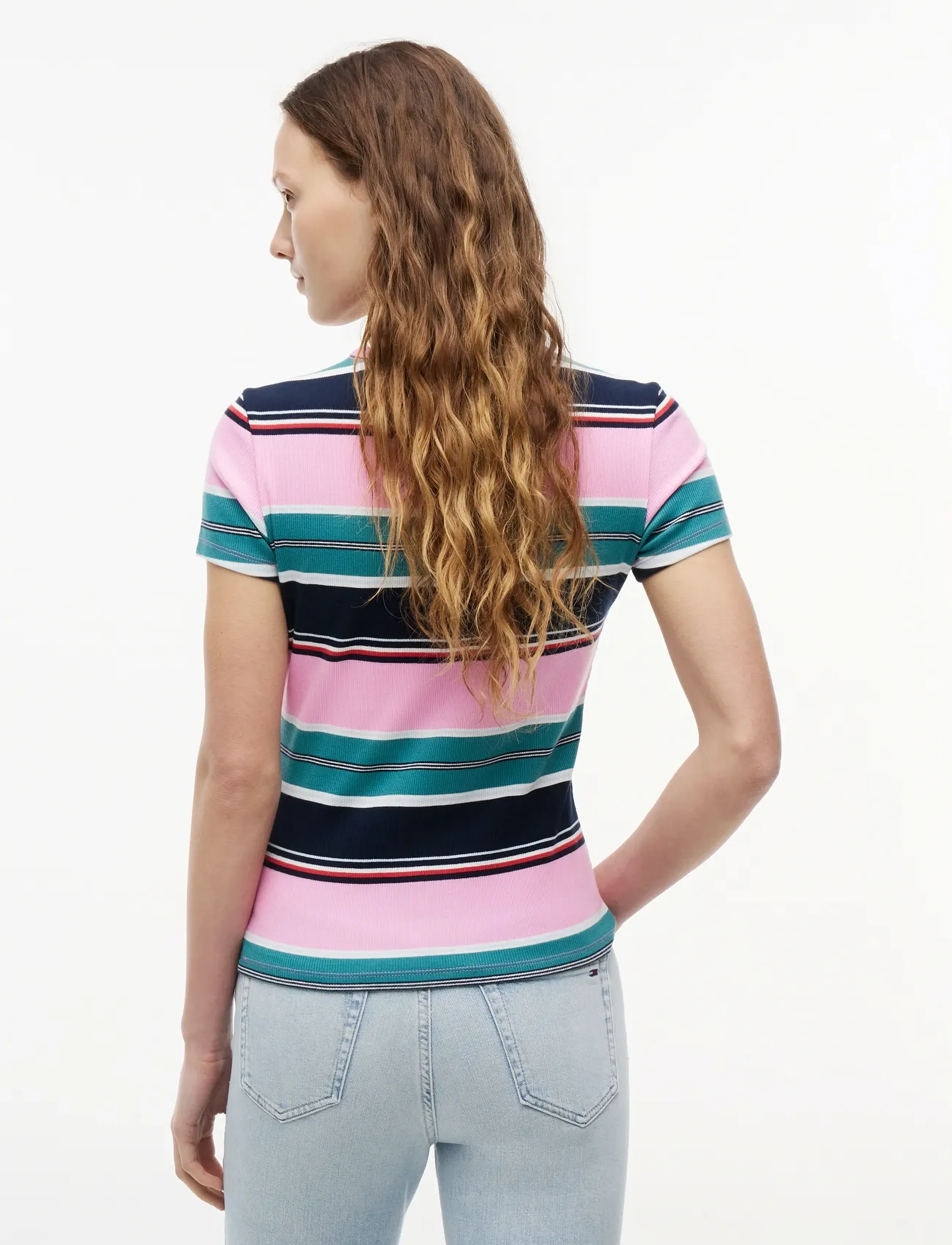Tommy Jeans - TJW SLIM ESSENTIAL RIB SS - t-shirts - pink daisy   multi stripe - 2