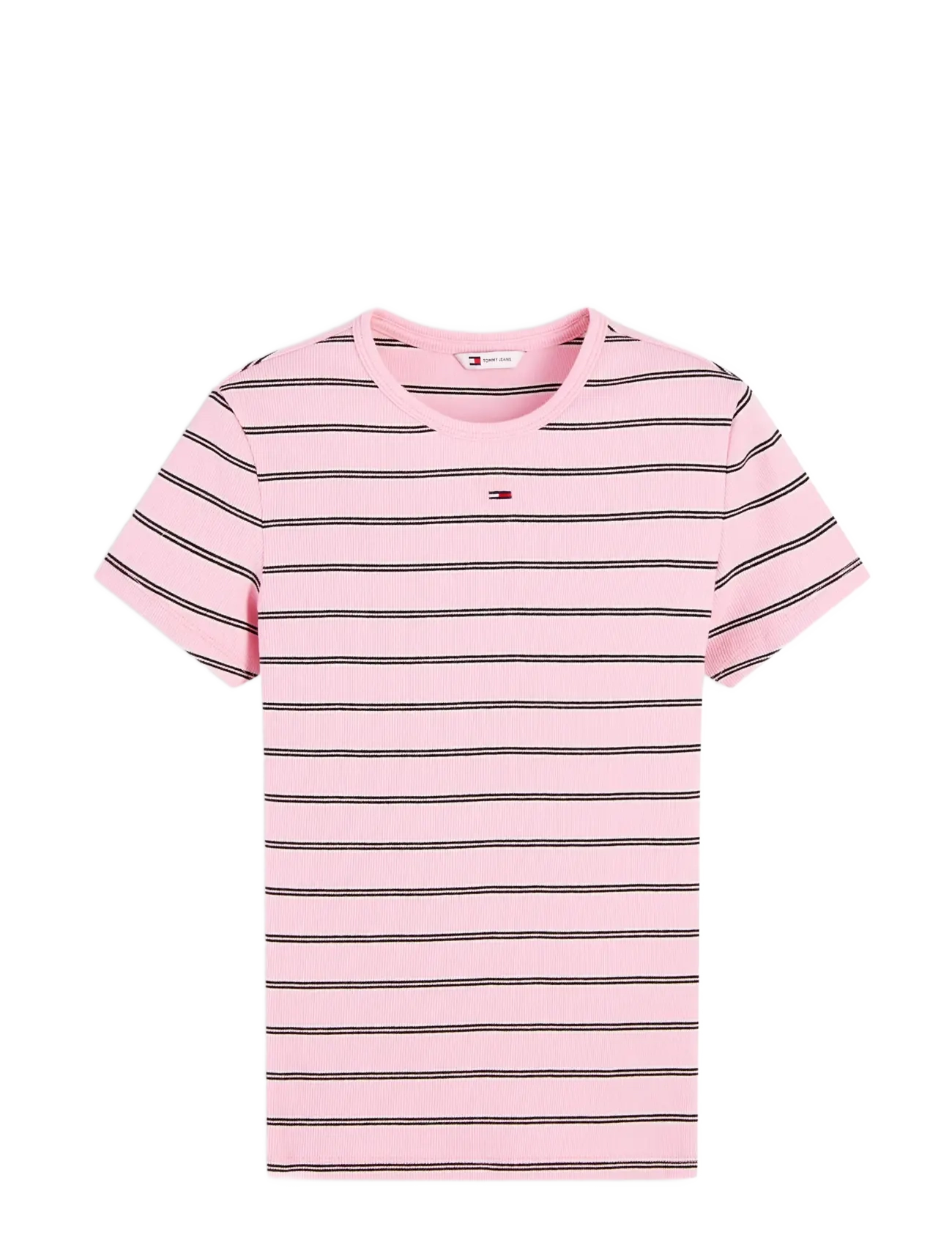 Tommy Jeans - TJW SLIM ESSENTIAL RIB SS EXT - t-shirts - pink sugar   stripe - 1