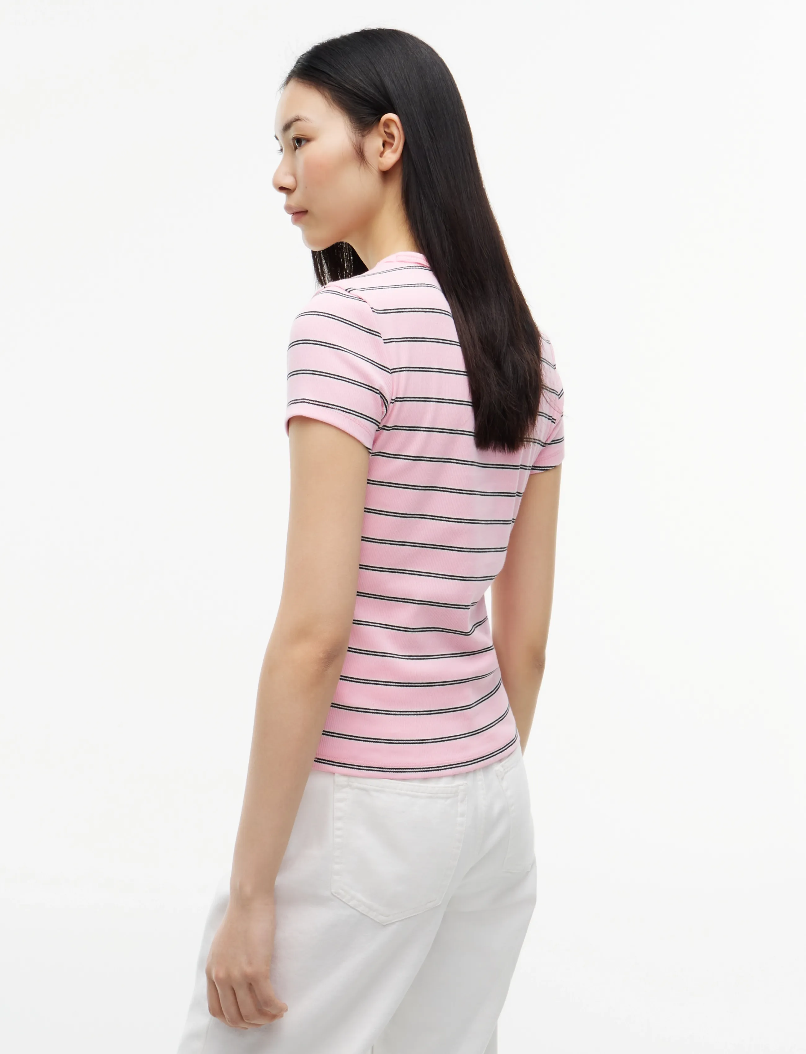Tommy Jeans - TJW SLIM ESSENTIAL RIB SS EXT - t-shirts - pink sugar   stripe - 2