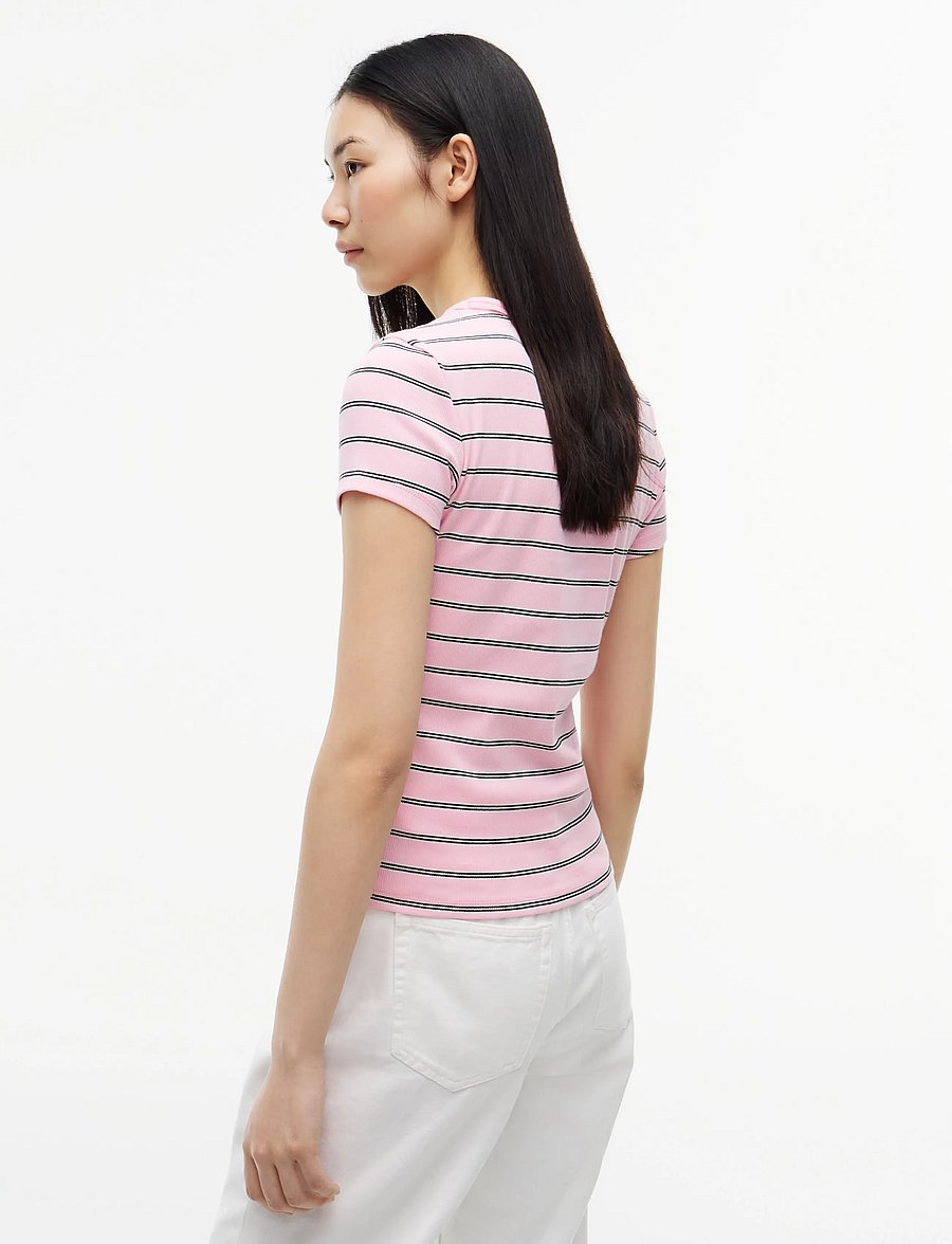 Tommy Jeans - TJW SLIM ESSENTIAL RIB SS EXT - t-shirts - pink sugar stripe - 2