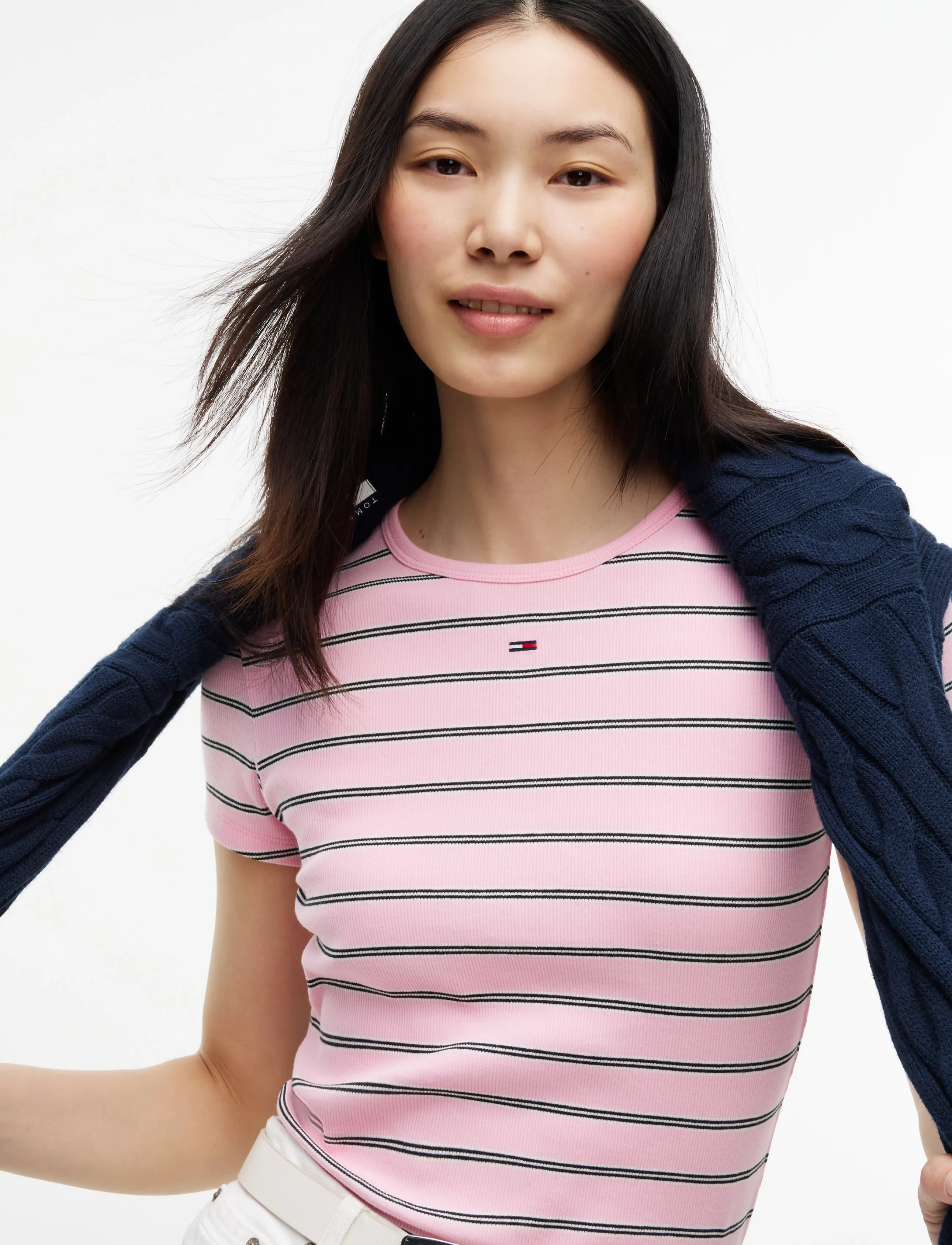 Tommy Jeans - TJW SLIM ESSENTIAL RIB SS EXT - t-shirts - pink sugar   stripe - 3