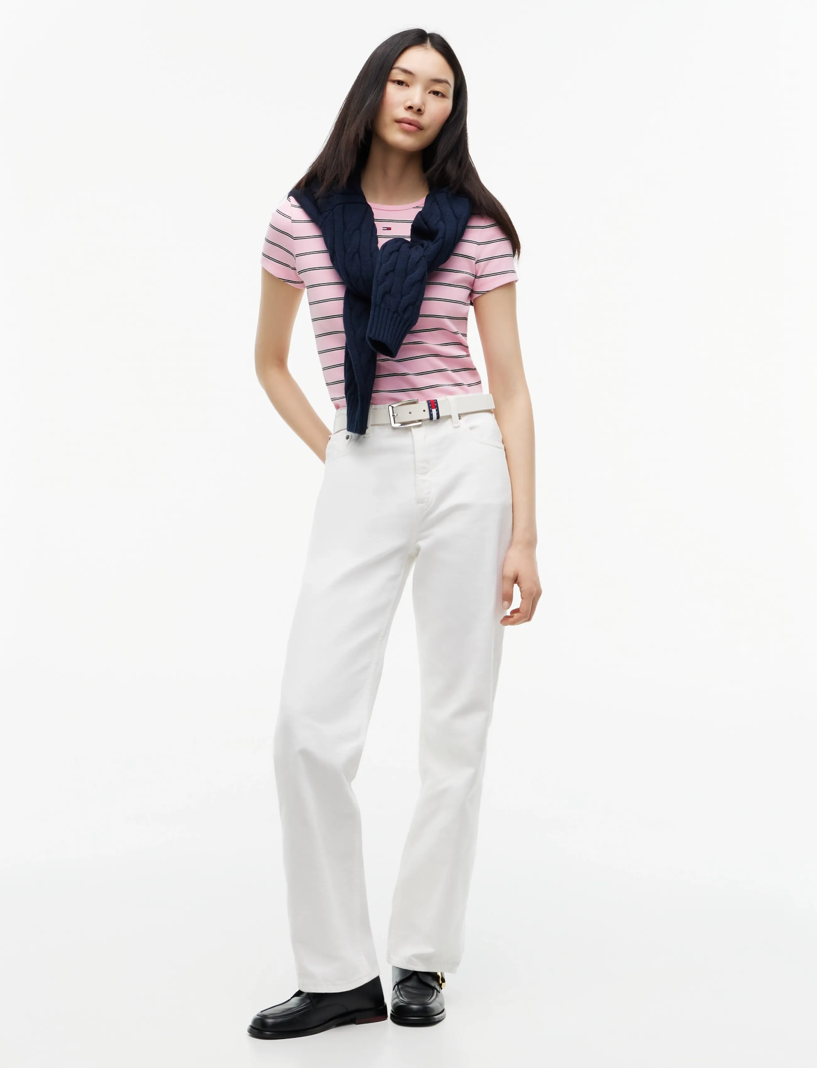 Tommy Jeans - TJW SLIM ESSENTIAL RIB SS EXT - t-shirts - pink sugar   stripe - 4