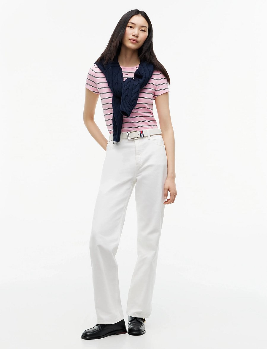 Tommy Jeans - TJW SLIM ESSENTIAL RIB SS EXT - t-shirts - pink sugar stripe - 4