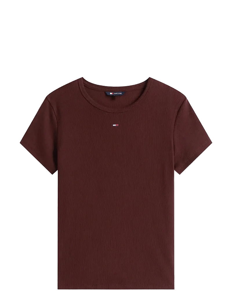 Tommy Jeans - TJW SLIM ESSENTIAL RIB SS EXT - t-shirts - rich brown - 1
