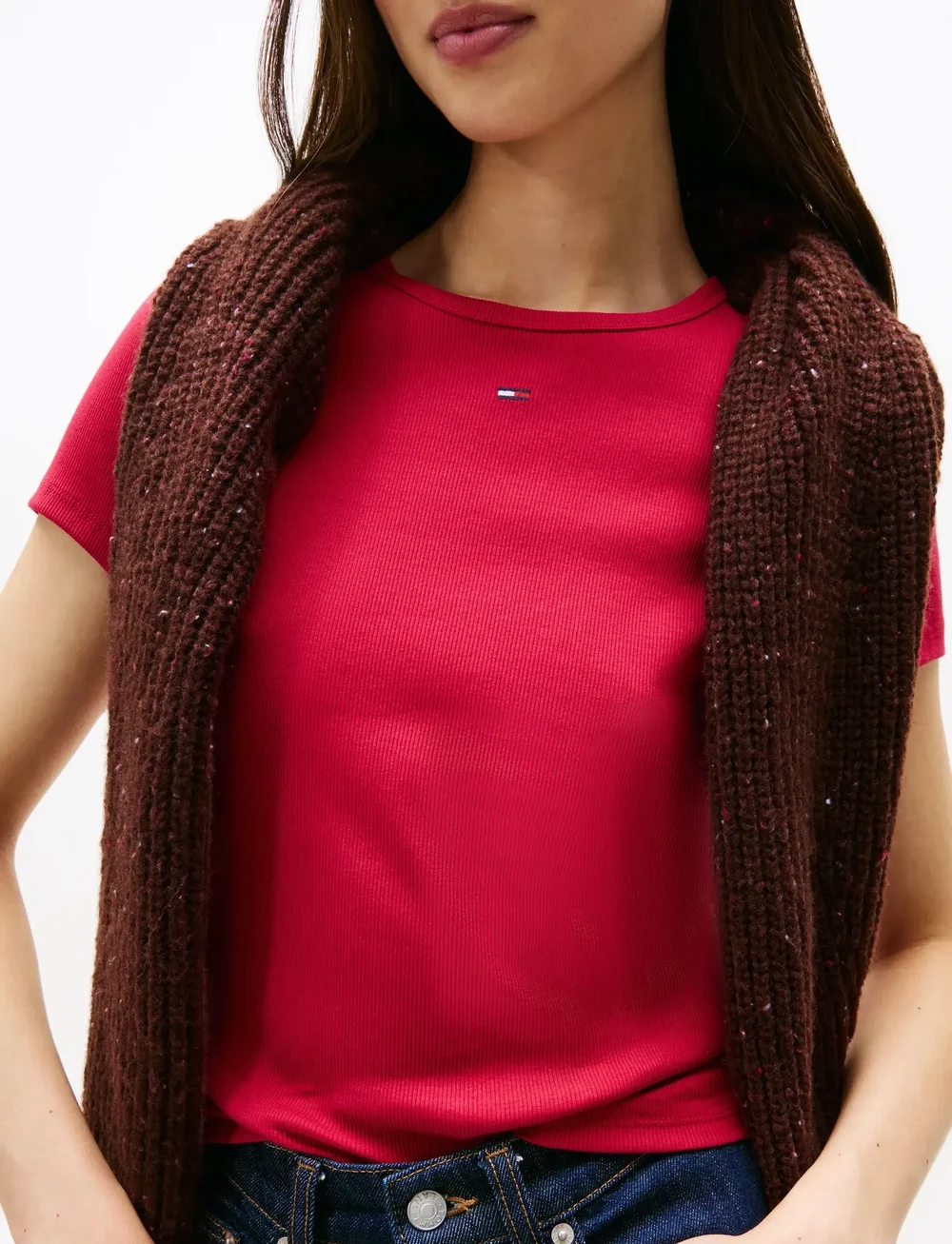 Tommy Jeans - TJW SLIM ESSENTIAL RIB SS - t-shirts - ruby rhubarb - 4