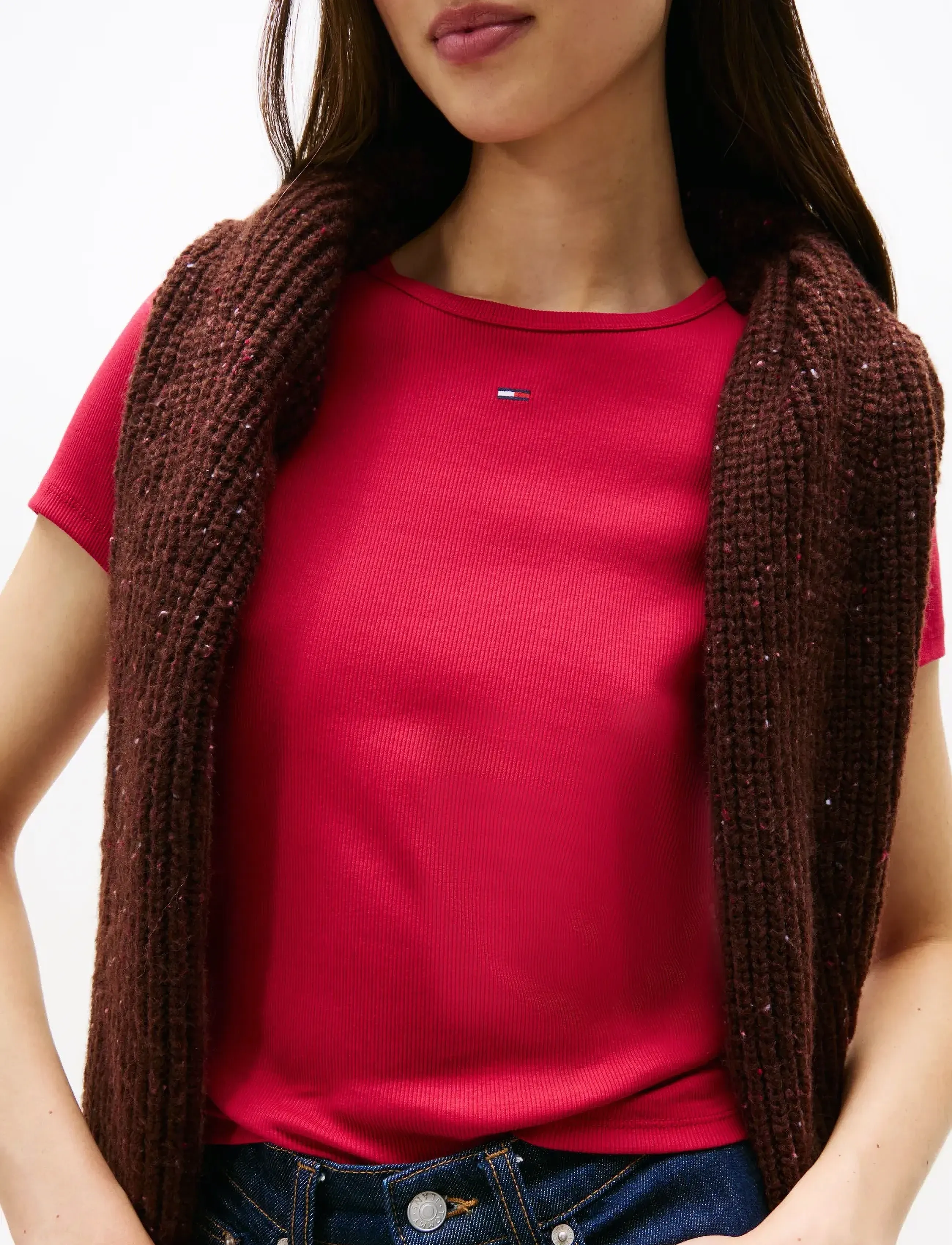 Tommy Jeans - TJW SLIM ESSENTIAL RIB SS - t-shirts - ruby rhubarb - 4