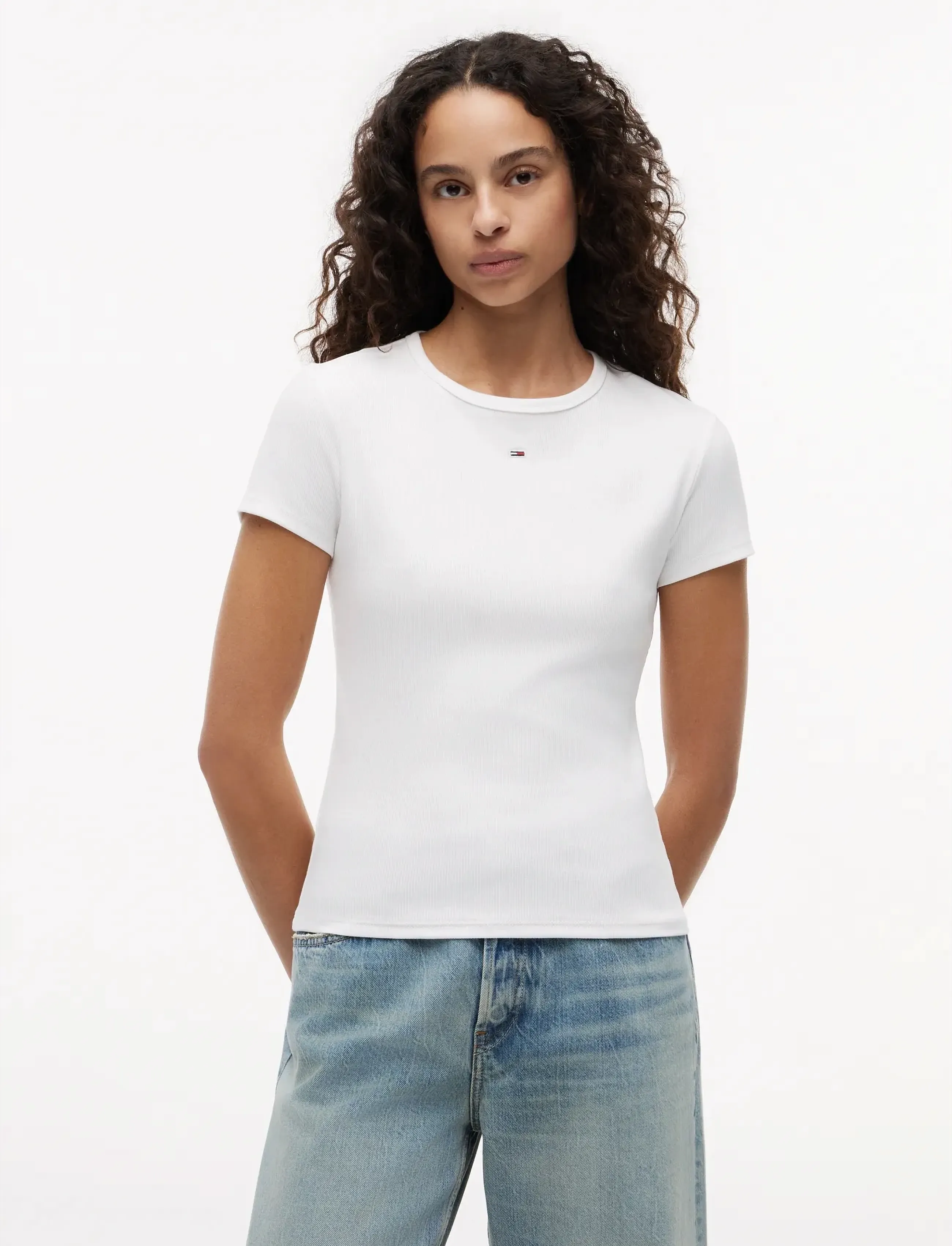 Tommy Jeans TJW SLIM ESSENTIAL RIB SS - Kleidung - WHITE / white