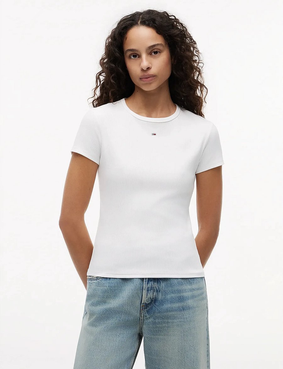 Tommy Jeans - TJW SLIM ESSENTIAL RIB SS EXT - t-shirts - white - 0