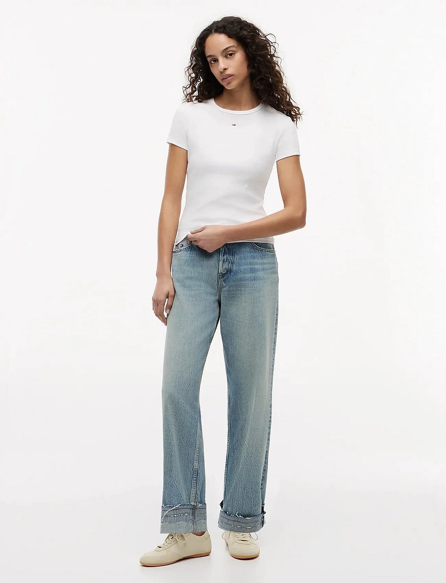 Tommy Jeans - TJW SLIM ESSENTIAL RIB SS EXT - t-shirts - white - 4