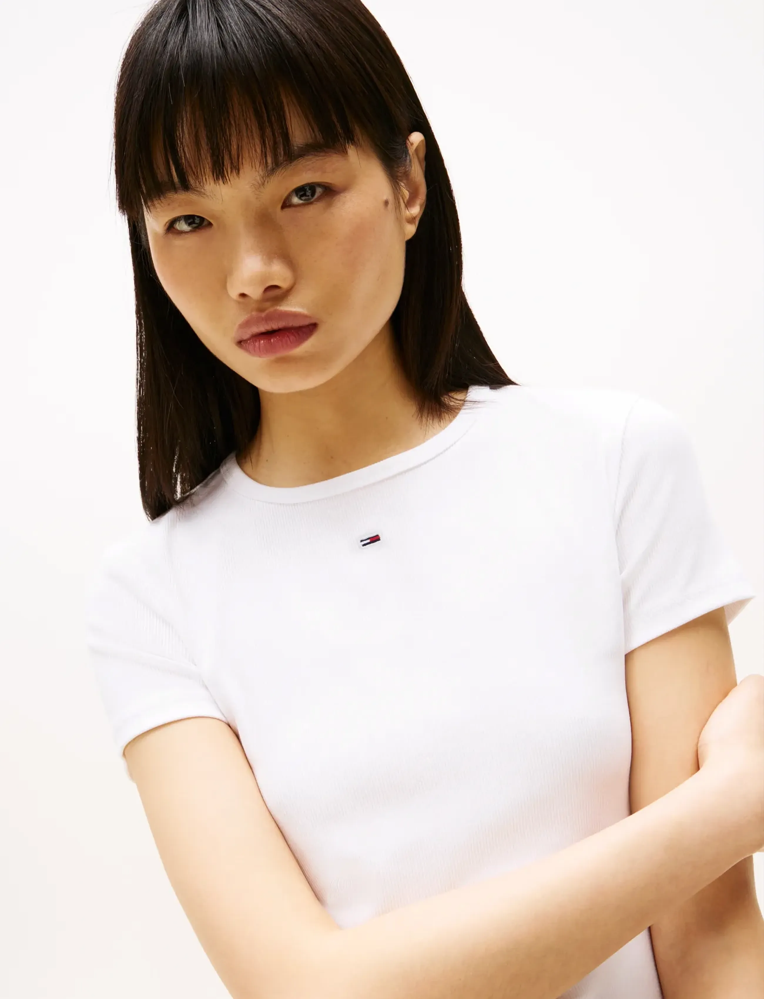 Tommy Jeans - TJW SLIM ESSENTIAL RIB SS EXT - laveste priser - white - 5